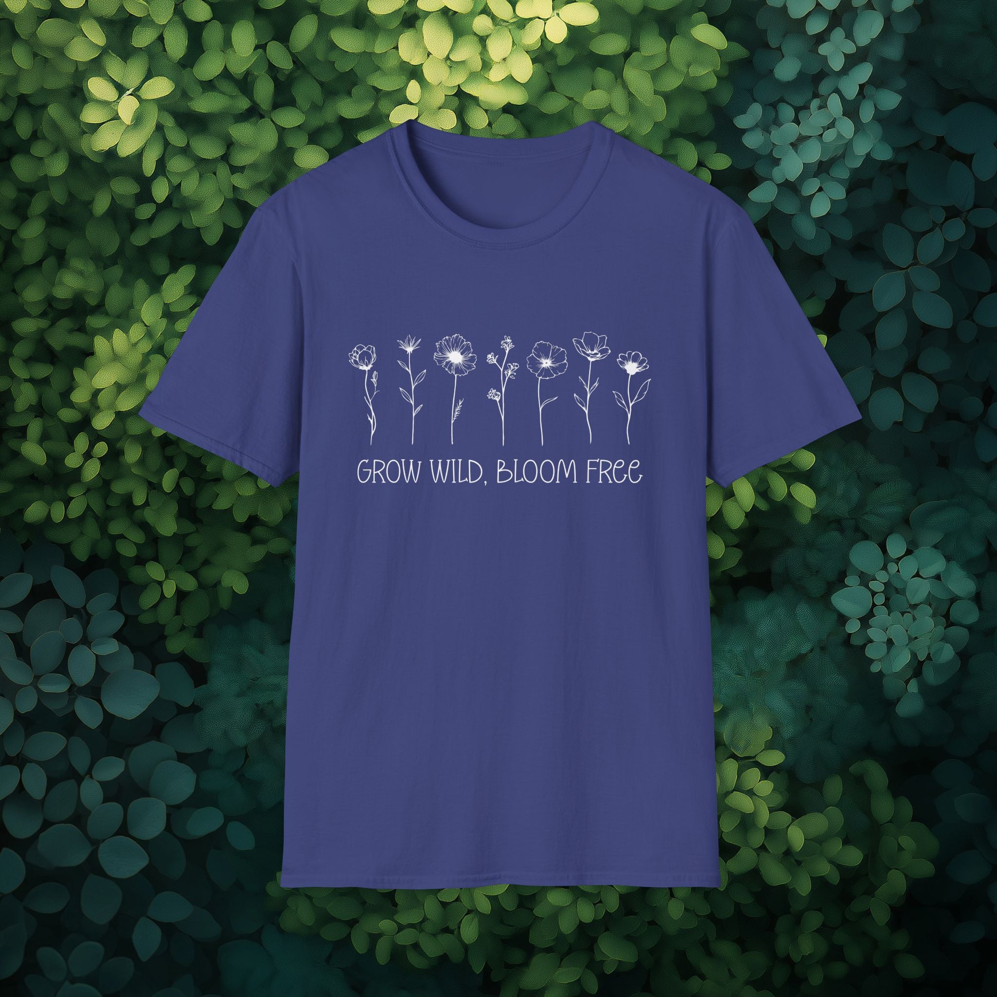 Grow Wild, Bloom Free Wildflower Line Art Motivational T-Shirt