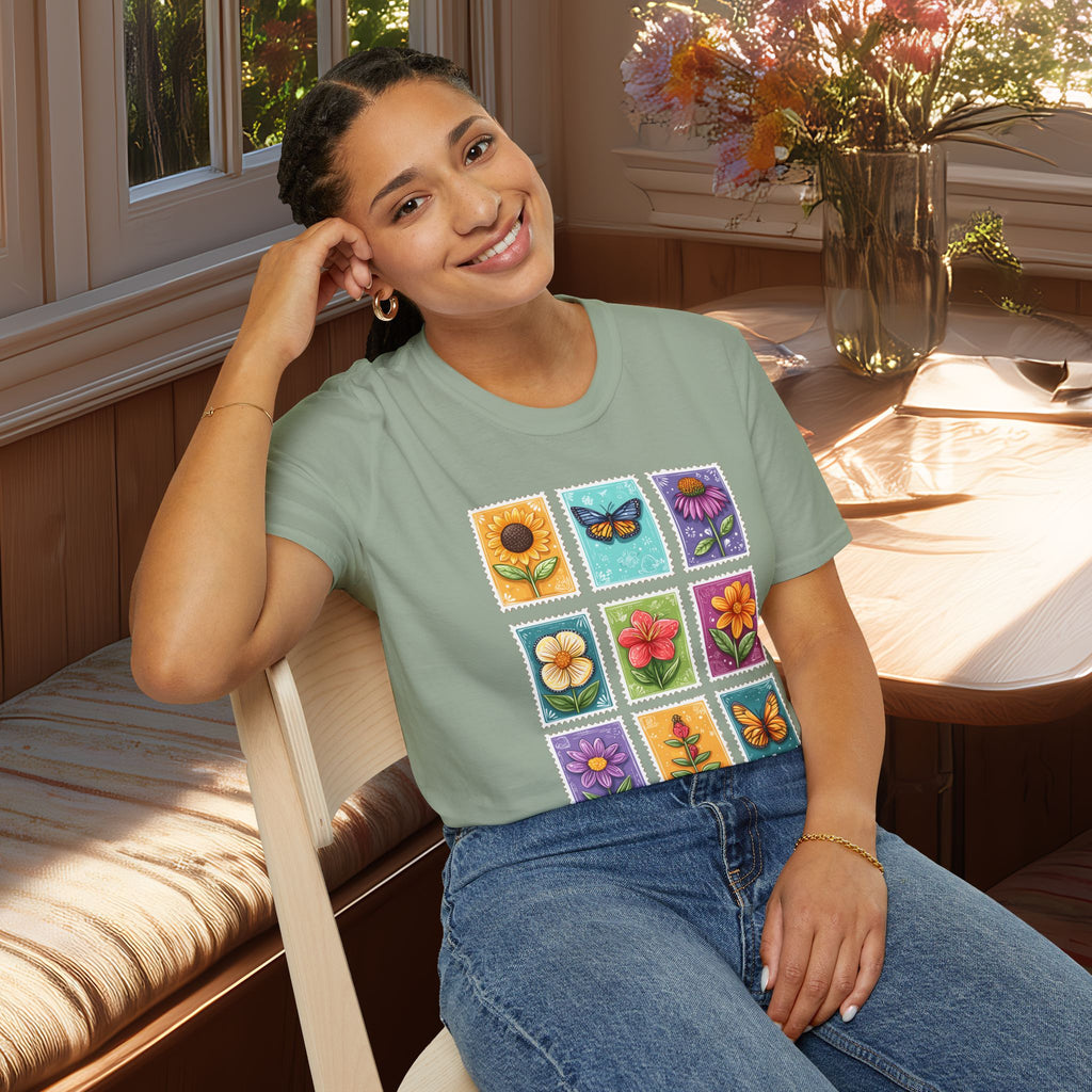 Whimsical 3x3 Floral & Butterfly Stamp Collection T-Shirt
