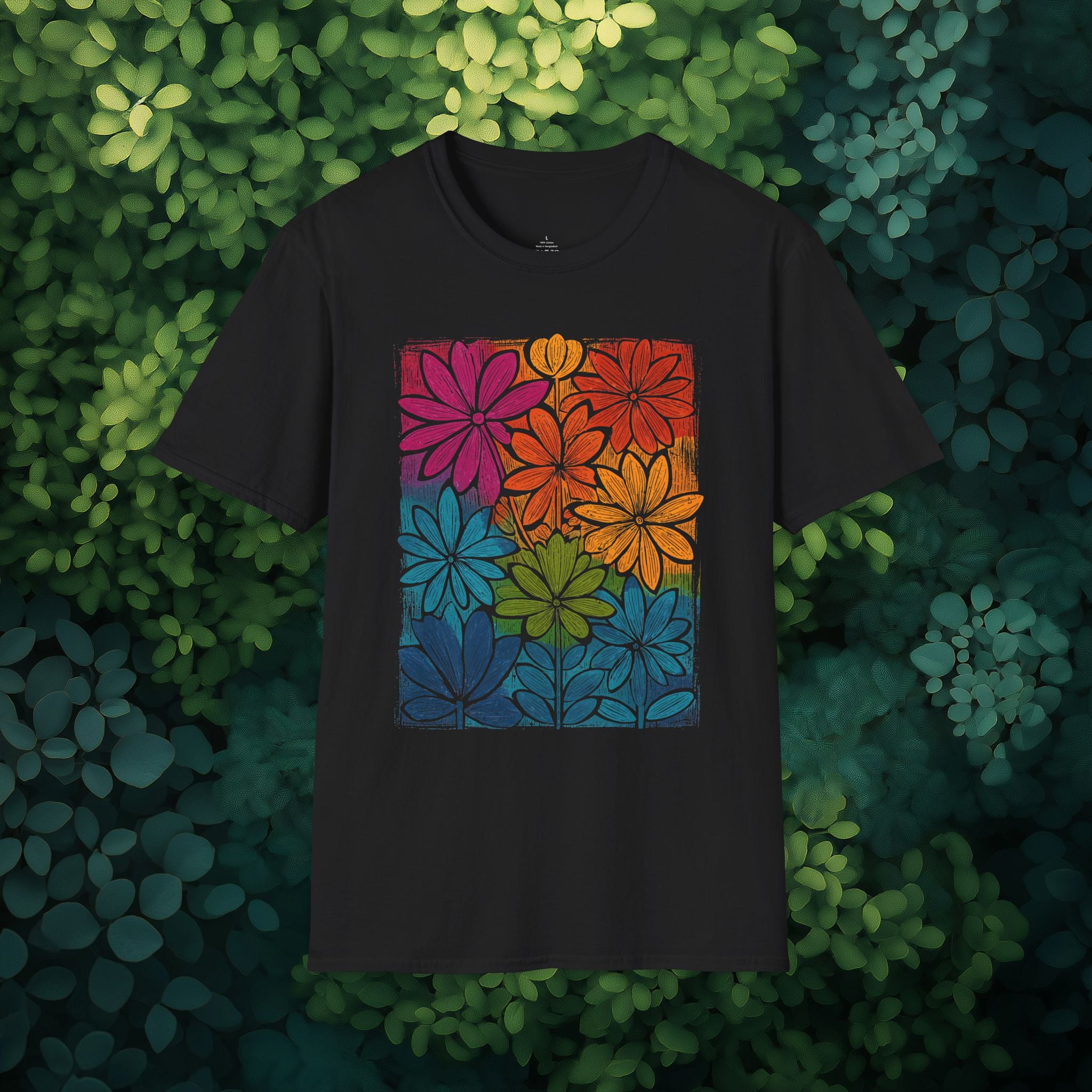 Retro 80's Rainbow Floral Collage T-Shirt
