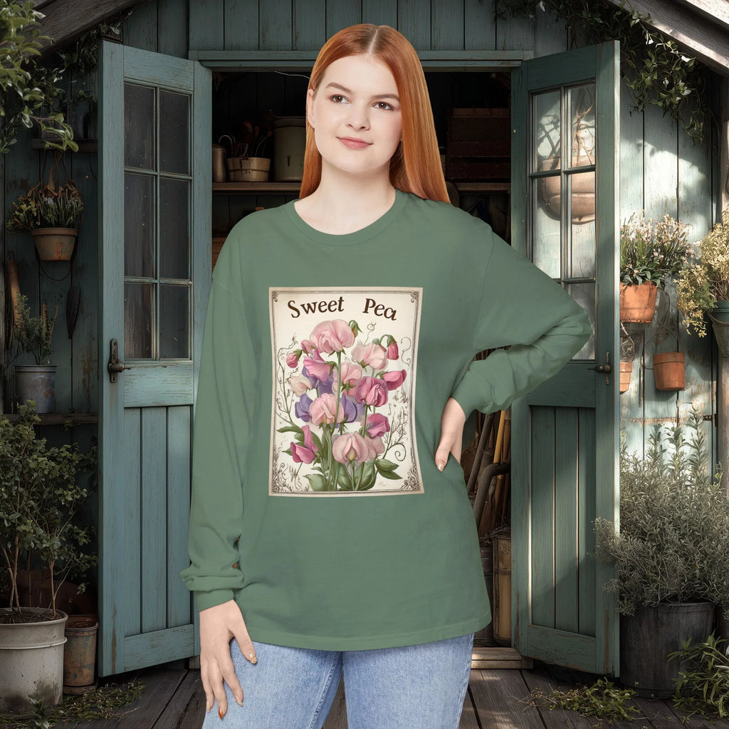 Sweet Peas Vintage Seed Packet Long Sleeve Tee