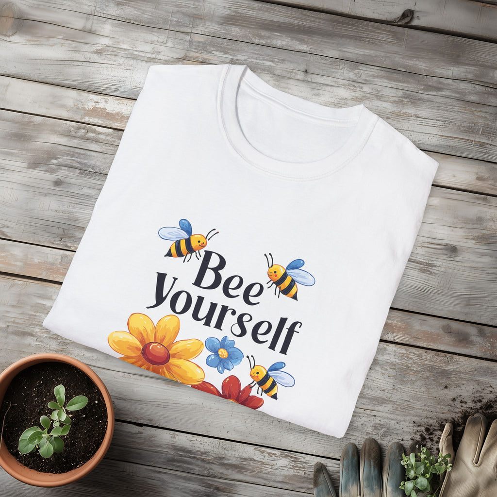 Bee Yourself Cartoon Bees and Flowers T-shirt for Nature and Bee Lovers