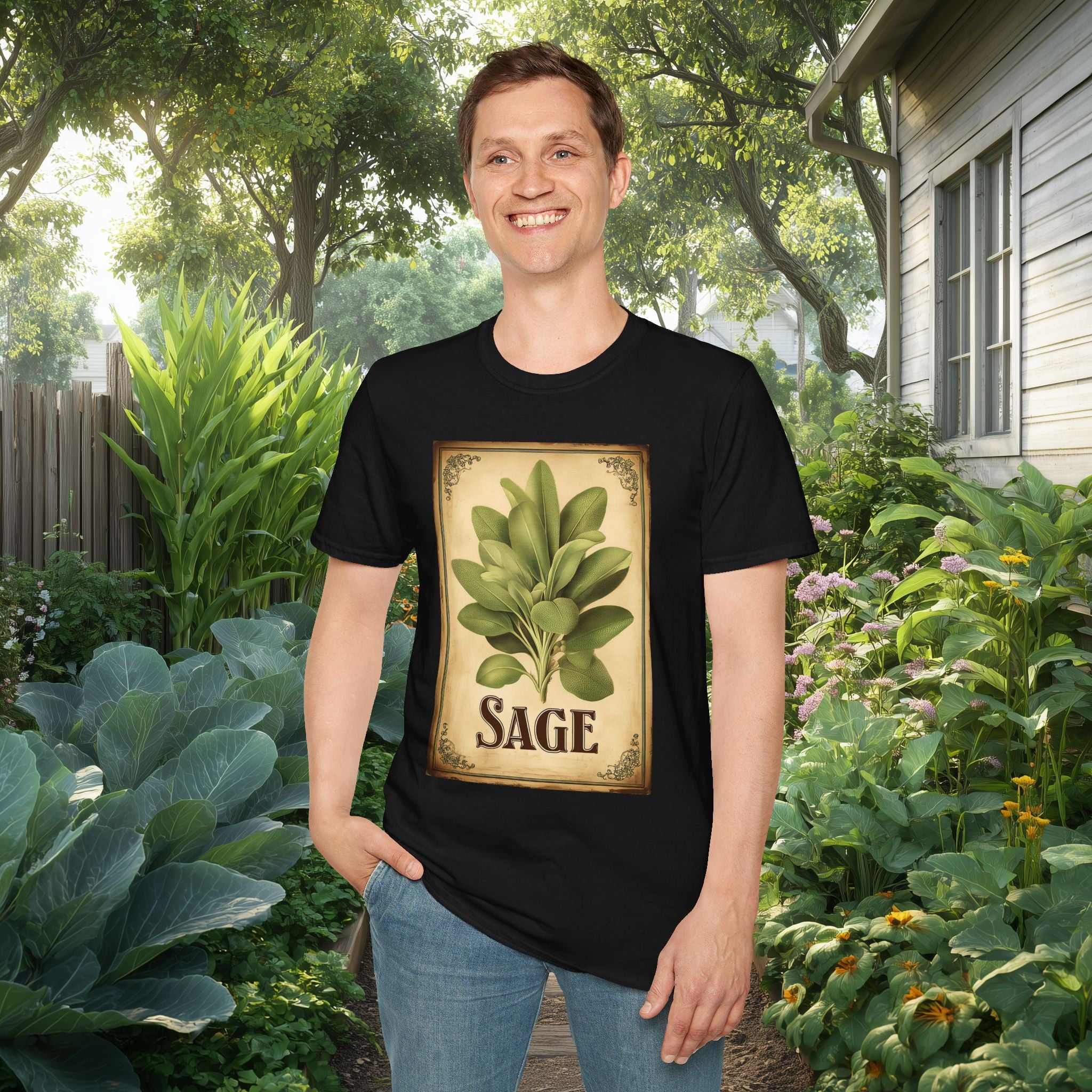 Vintage Sage Herb Seed Packet T-Shirt for Gardeners and History Lovers