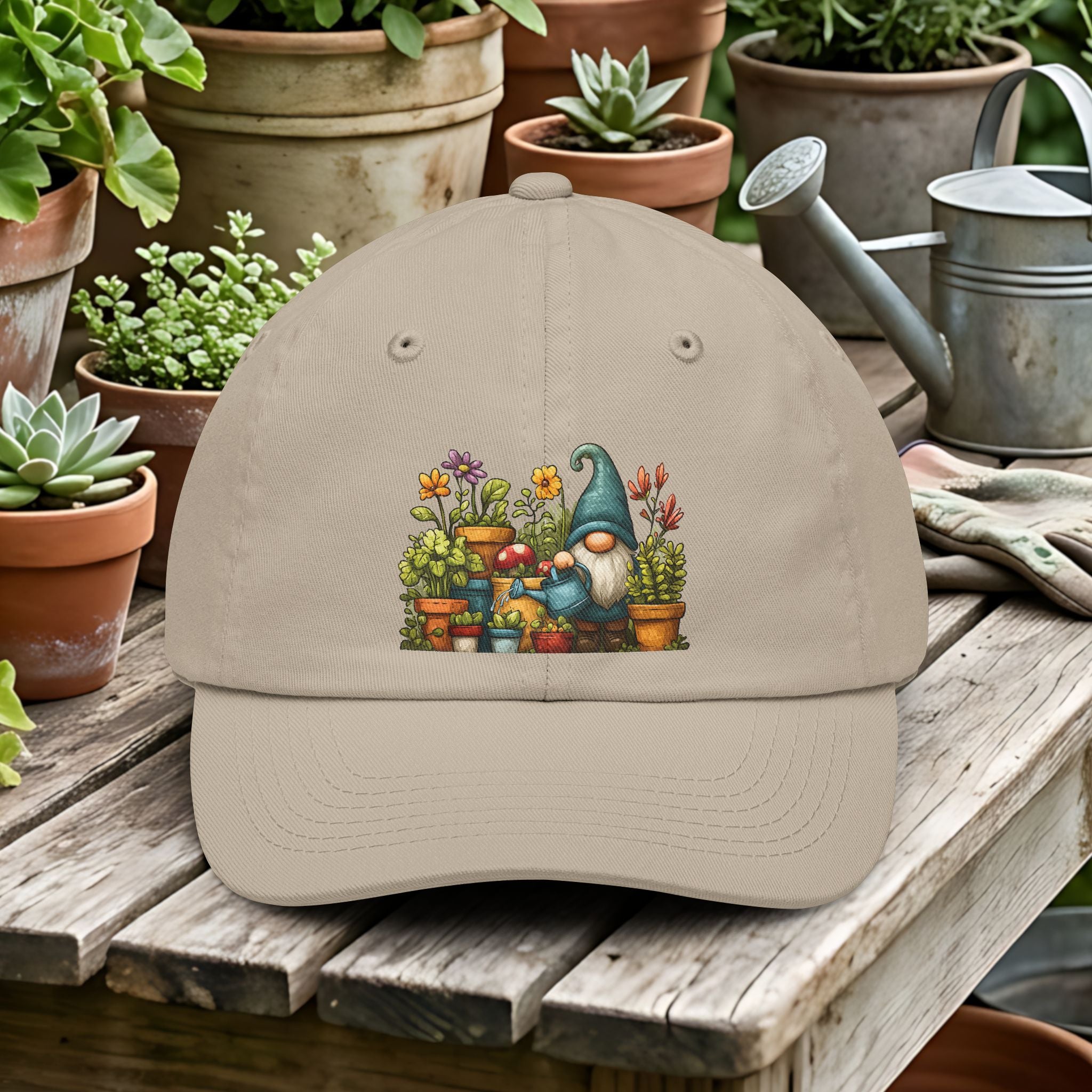 Garden Gnome Dad Hat — Cute Floral Potting Cap for Plant Lovers
