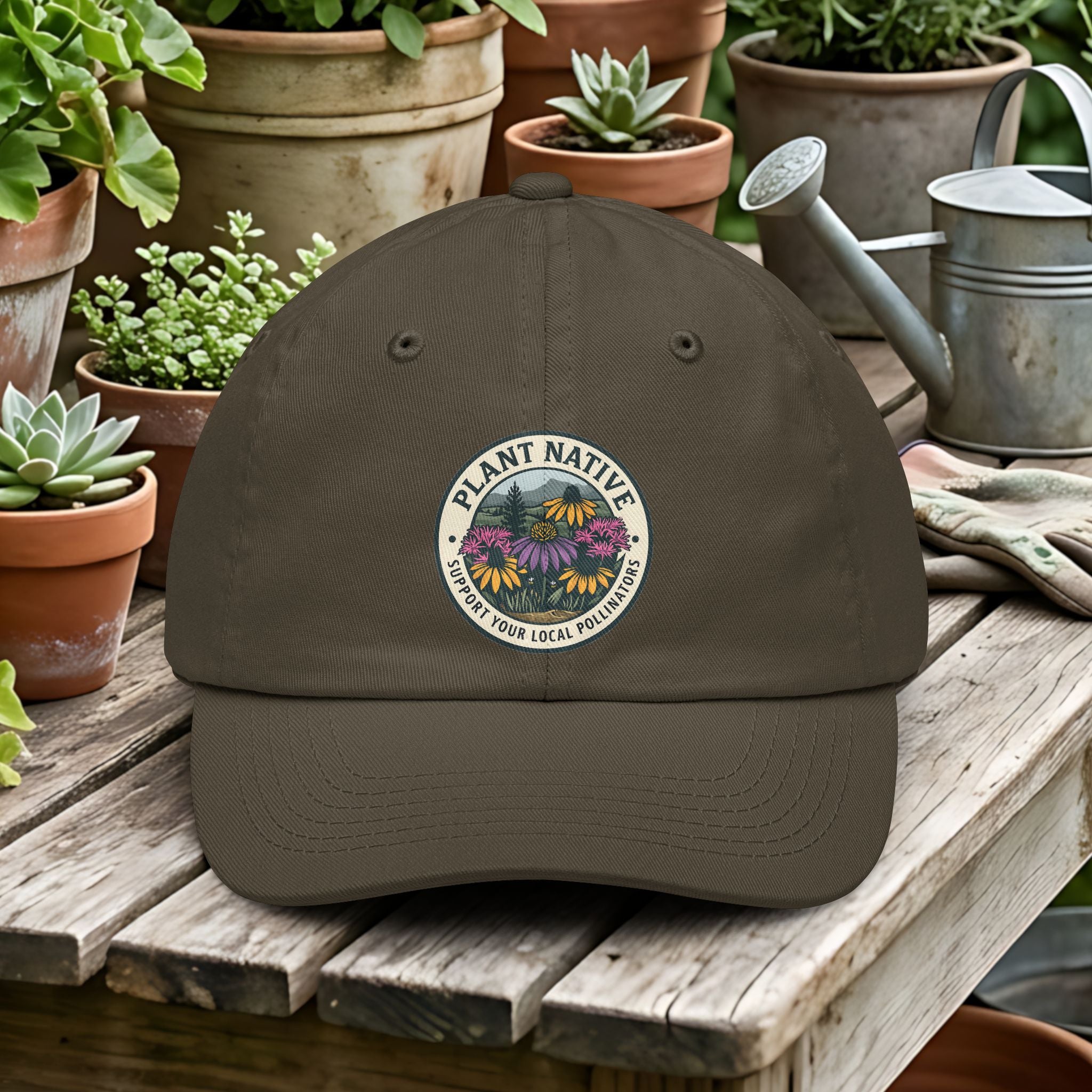 Plant Native Vintage Pollinator Garden Emblem Dad Hat