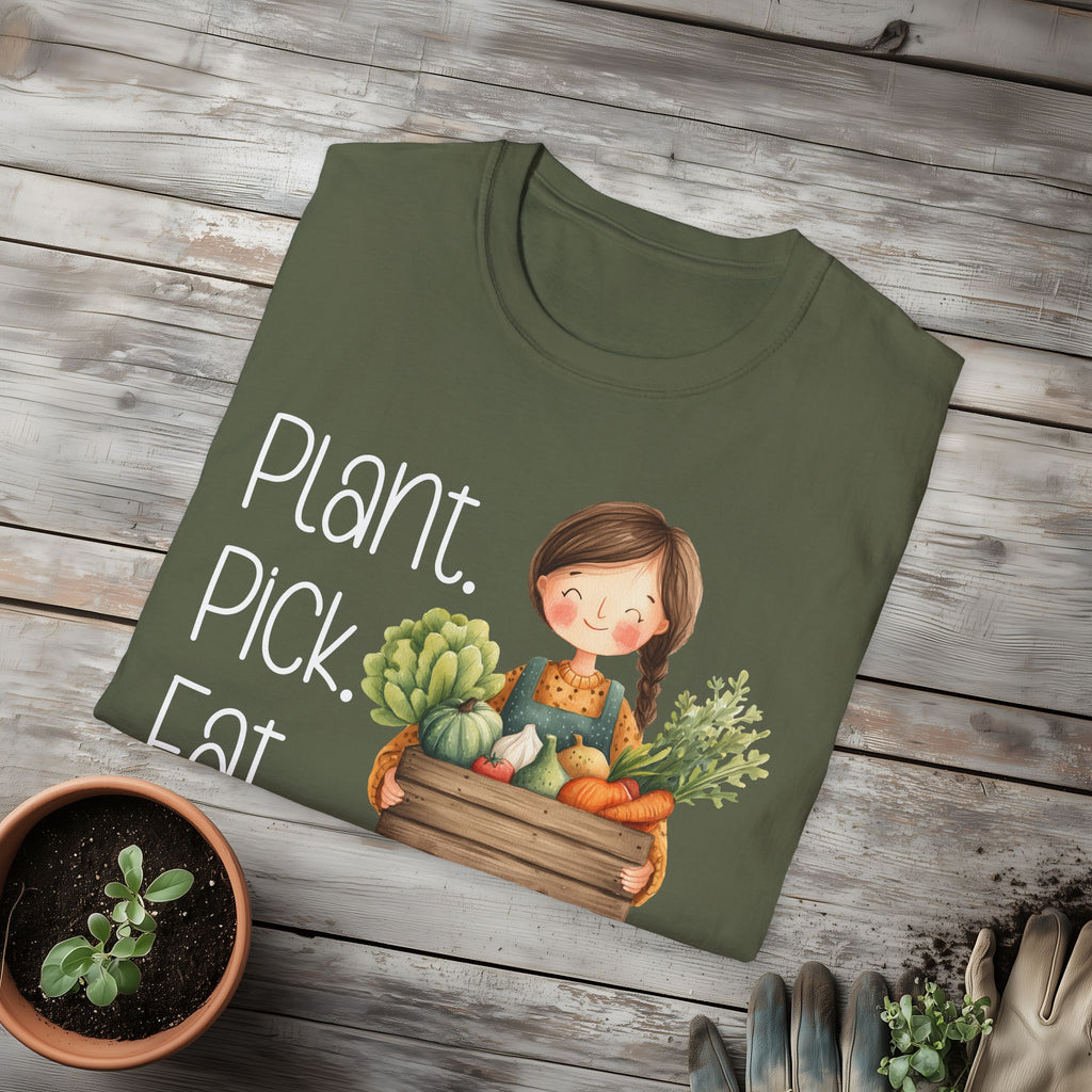 Plant Pick Eat, Cartoon Gardener T-Shirt