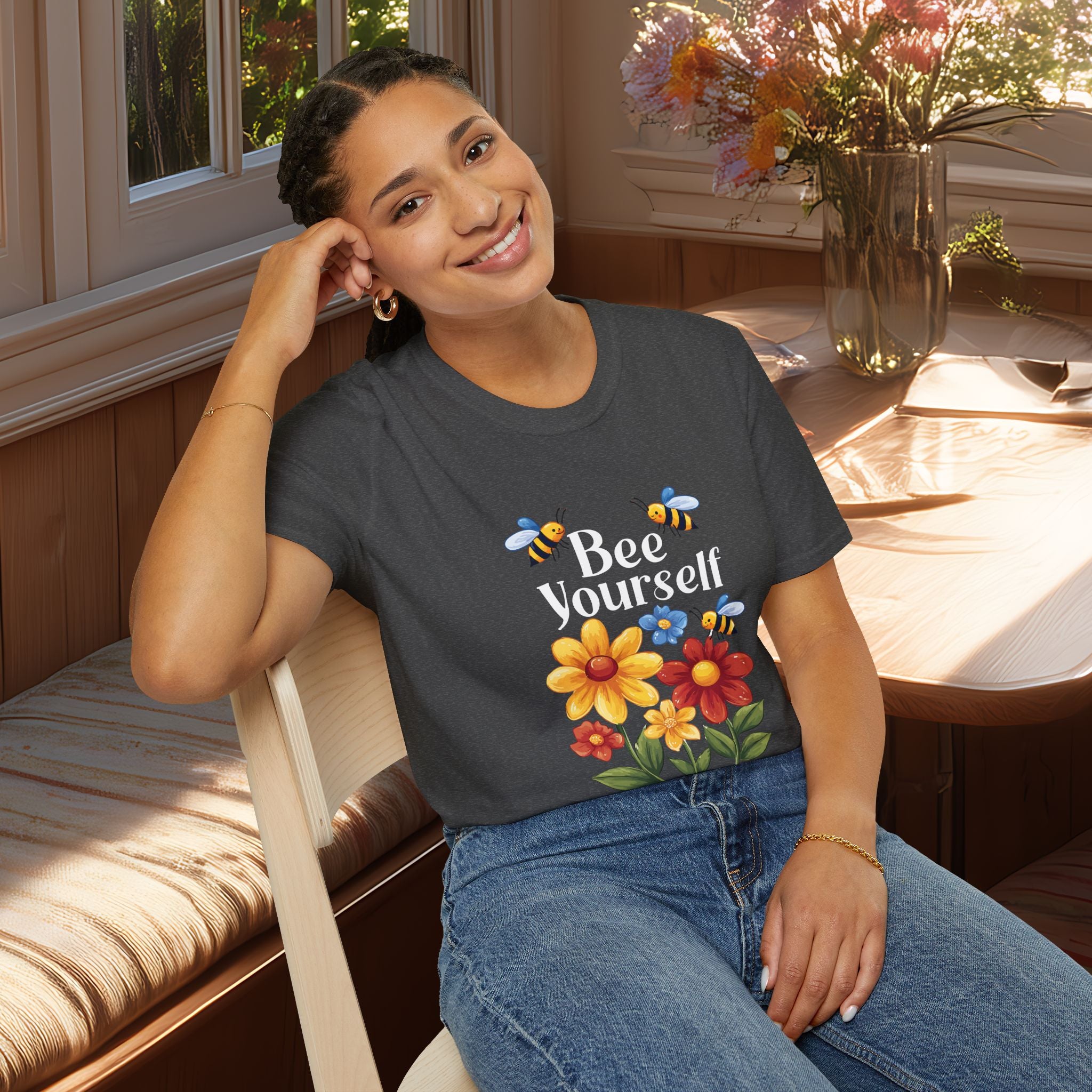 Bee Yourself Cartoon Bees and Flowers T-shirt