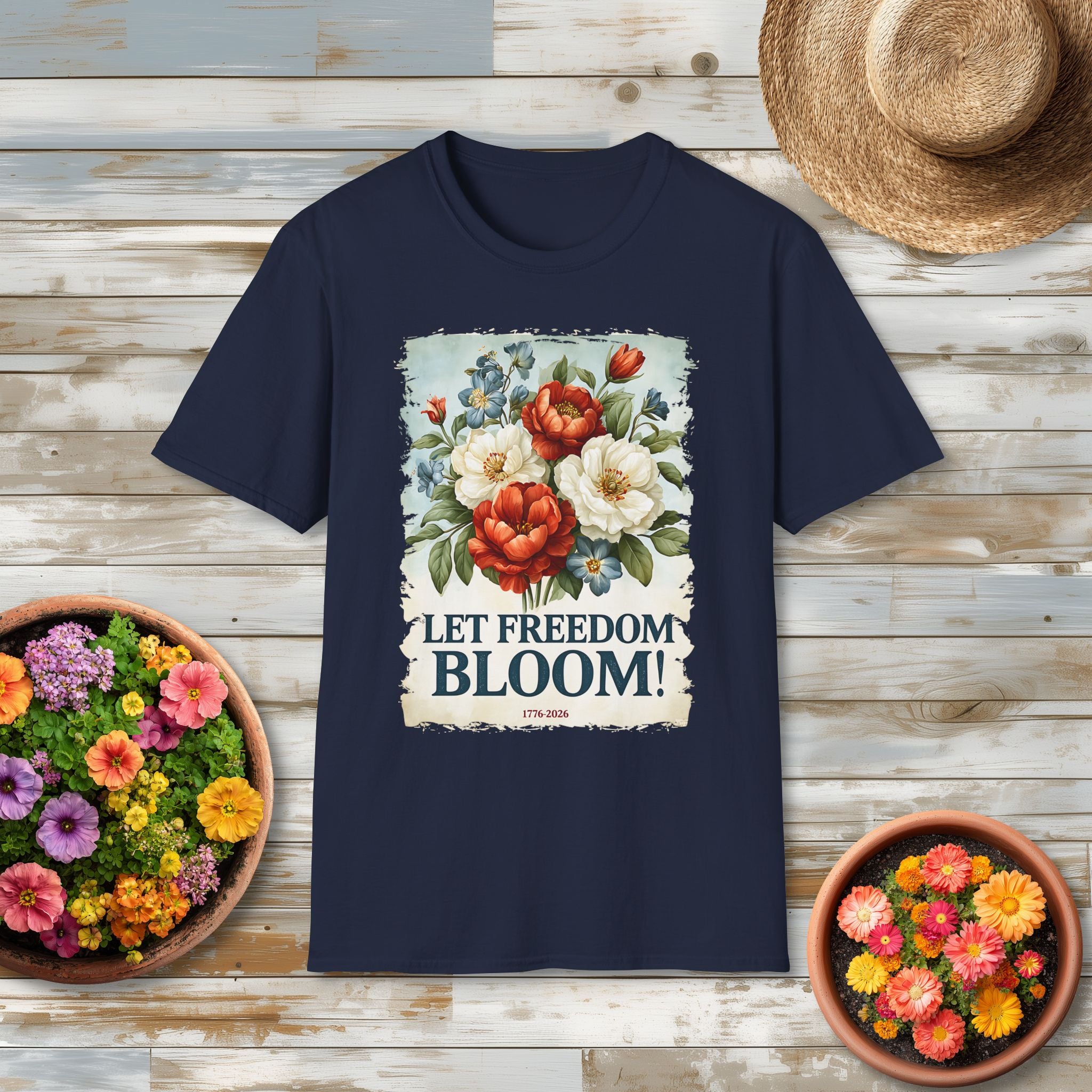 Let Freedom Bloom Patriotic Floral Vintage Poster T-Shirt