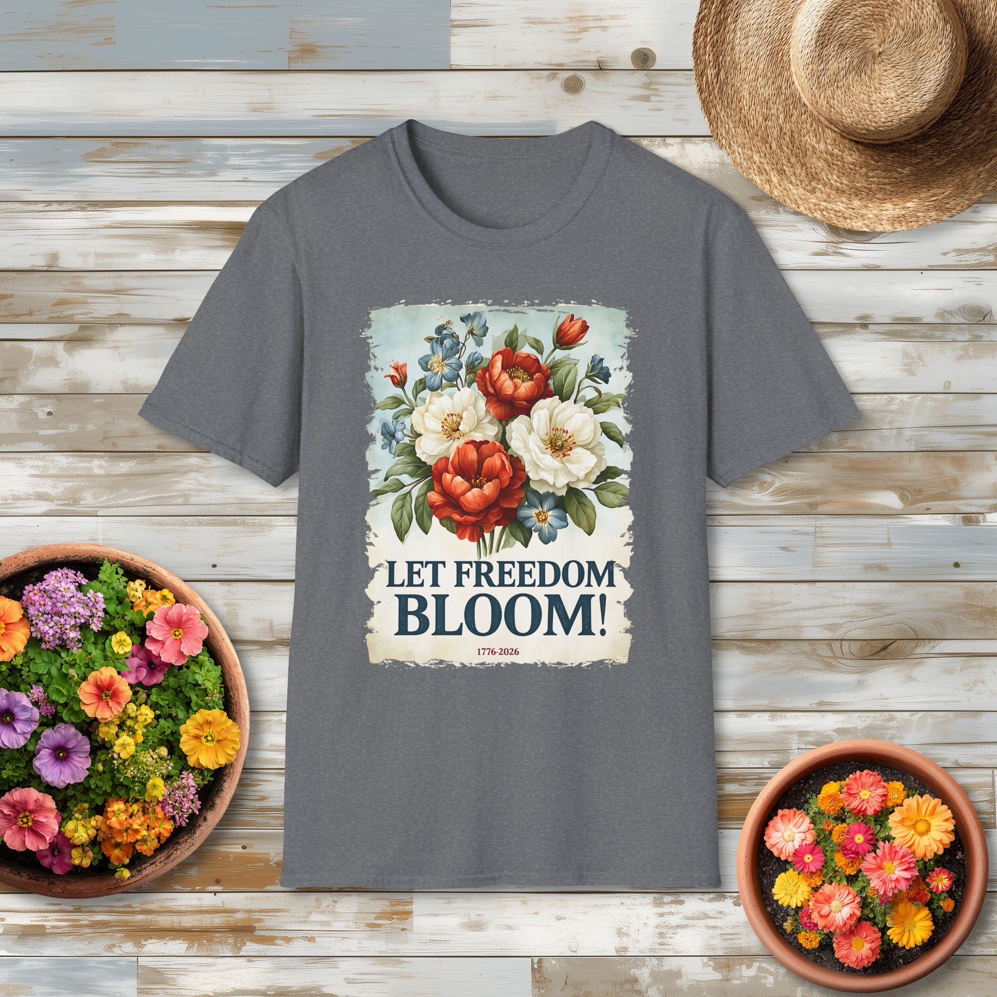Let Freedom Bloom Patriotic Floral Vintage Poster T-Shirt
