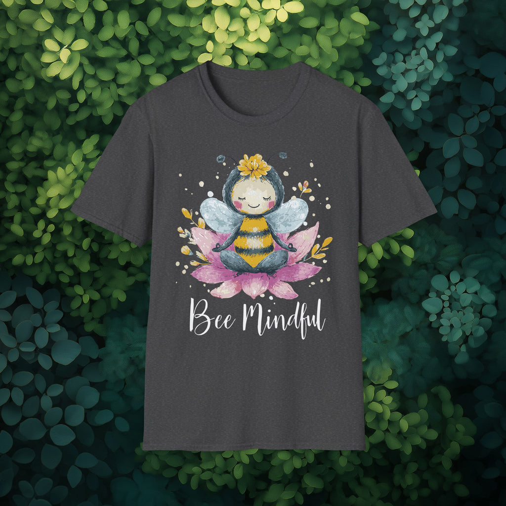 Bee Mindful Meditation Unisex T-Shirt for Gardeners, Nature Lovers, Yoga Enthusiasts