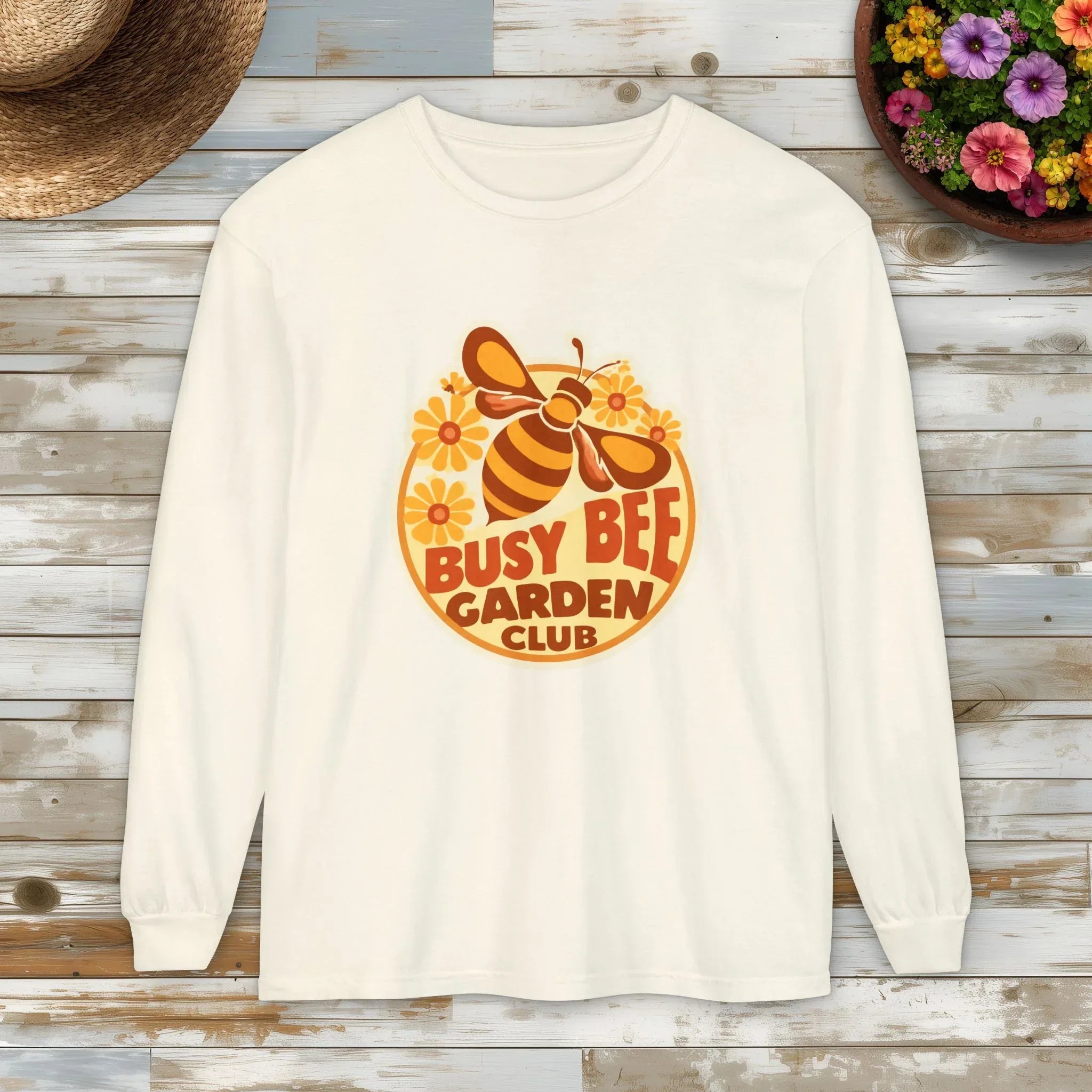 Busy Bee Garden Club Long Sleeve Tee – Retro 60s Bee Shirt