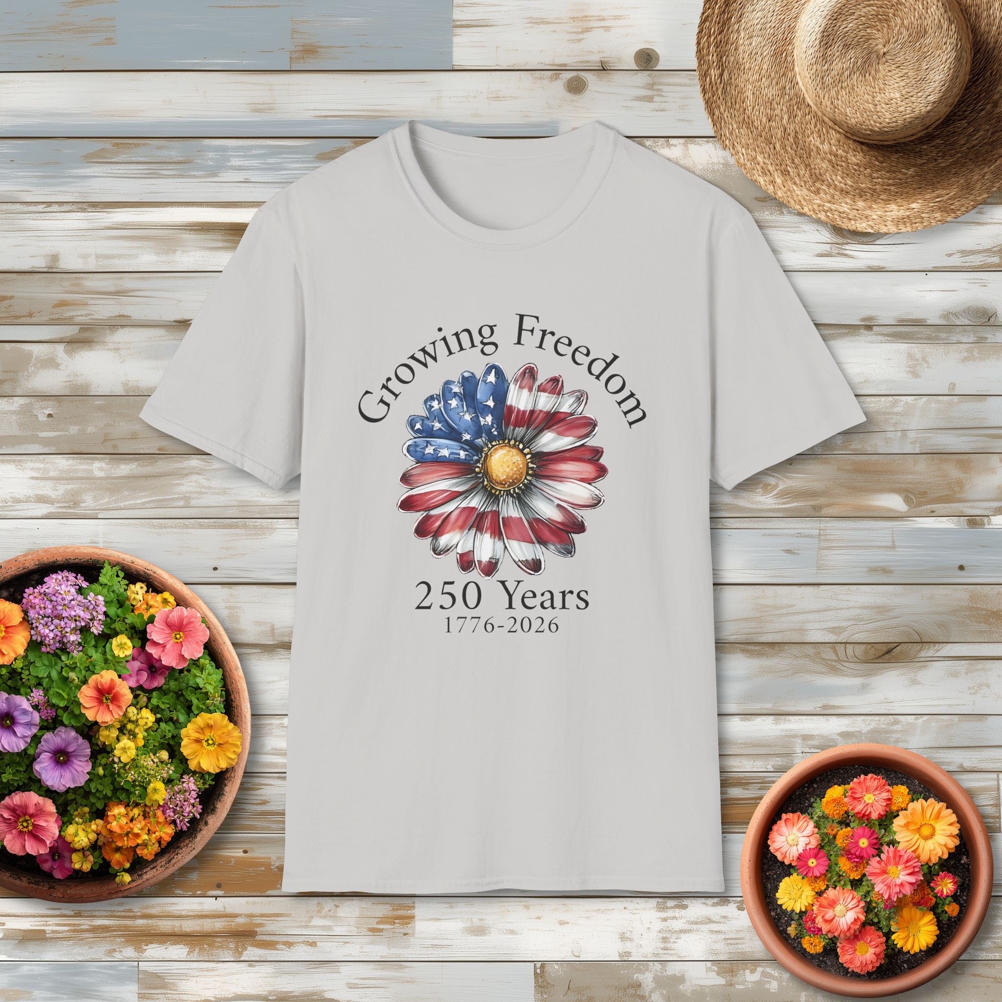 Growing Freedom T-Shirt – 250 Years Patriotic Daisy Design
