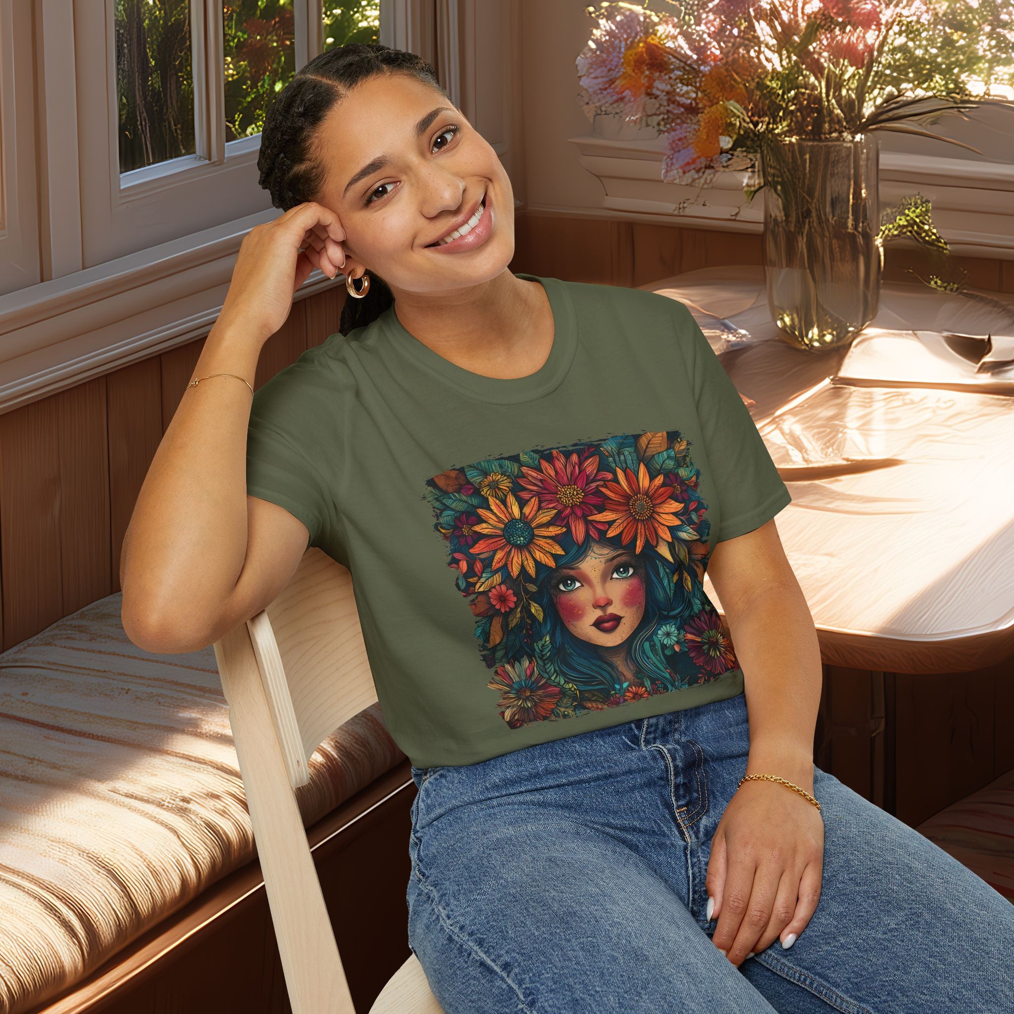 Floral Fantasy Garden Goddess T-Shirt for Plant Lovers and Gardeners