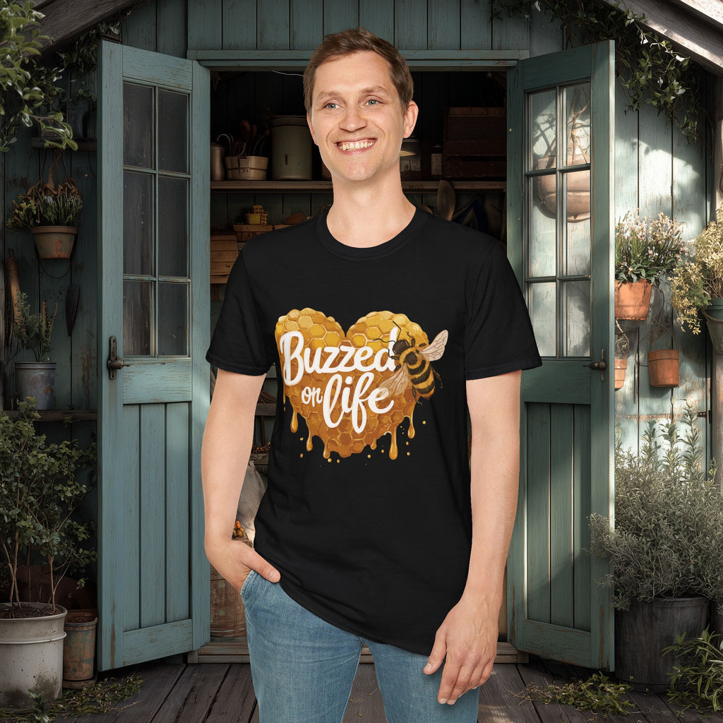 Buzzed on Life T-Shirt for Bee Lovers, Gardeners, Nature Lovers
