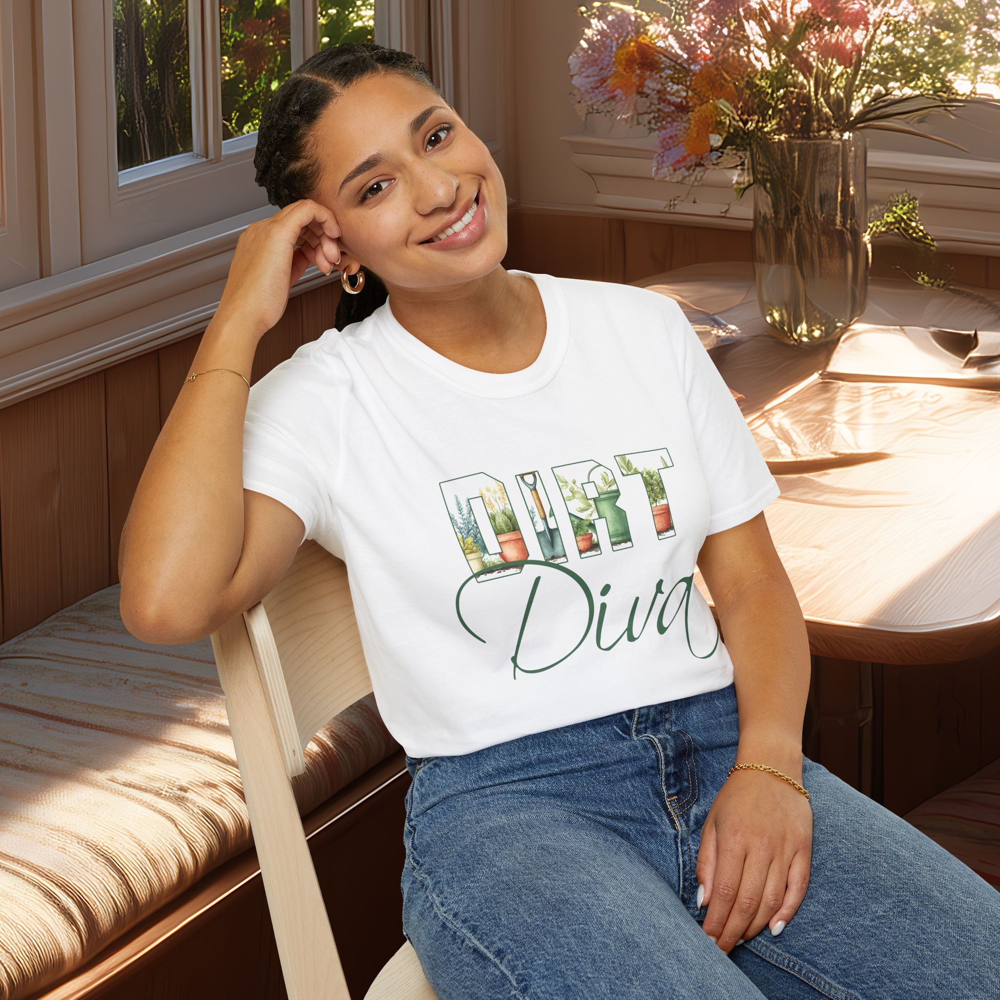 Dirt Diva T-Shirt for Gardeners, Nature Lovers, Summer Casual Wear