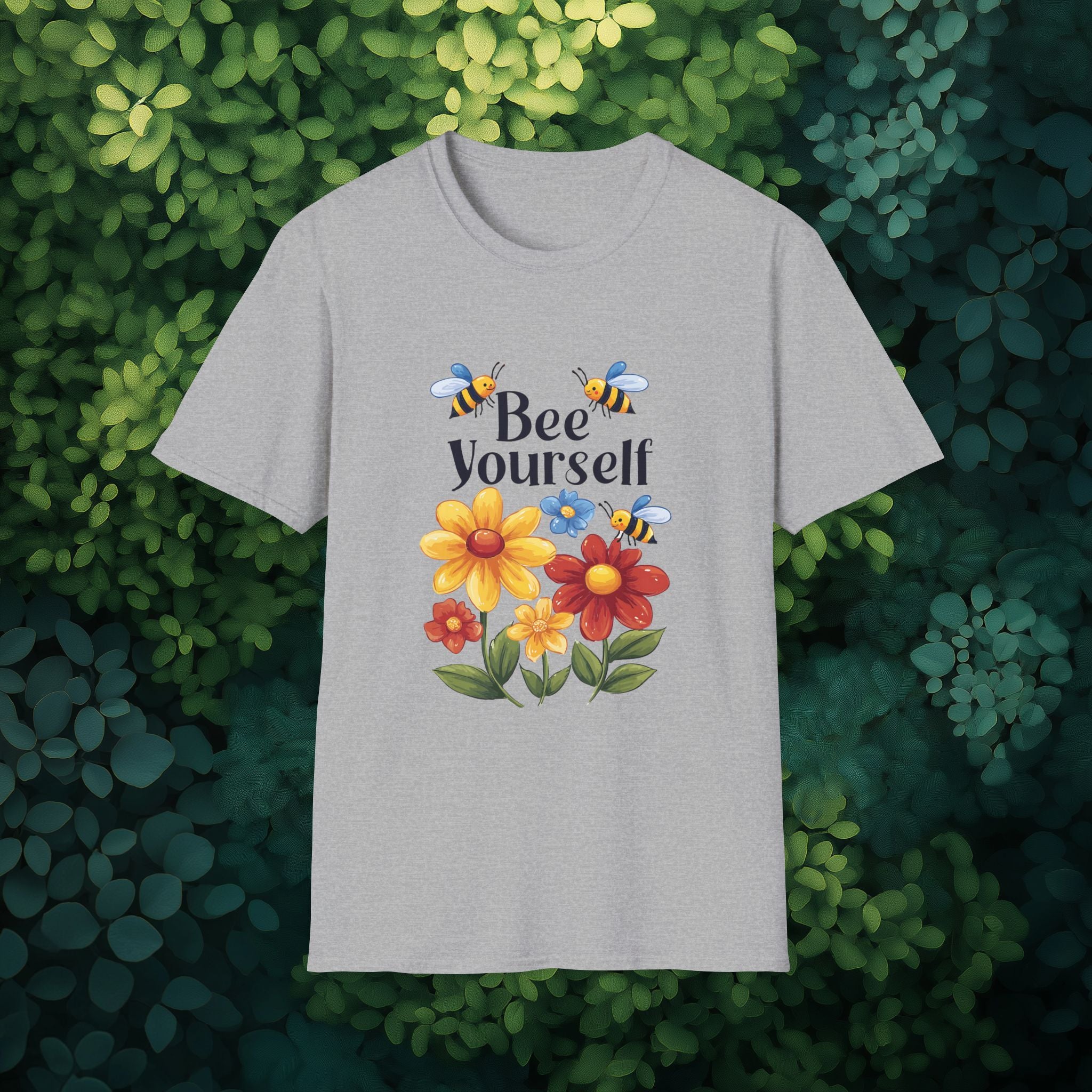 Bee Yourself Cartoon Bees and Flowers T-shirt for Nature and Bee Lovers