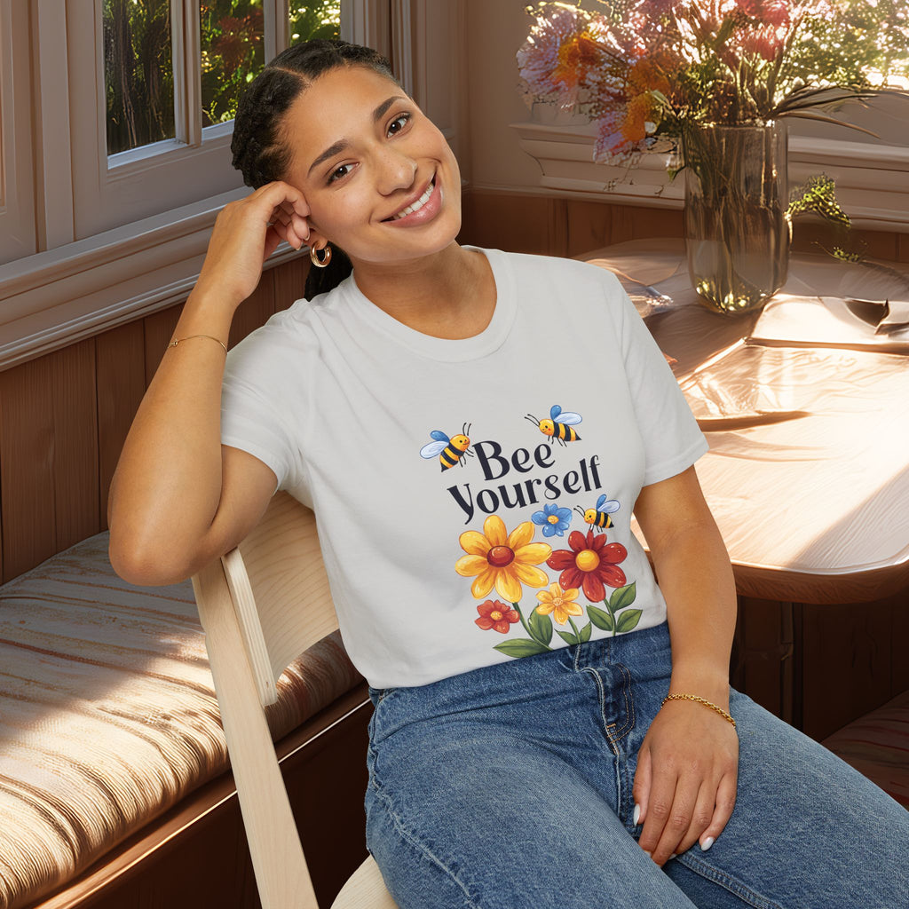 Bee Yourself Cartoon Bees and Flowers T-shirt for Nature and Bee Lovers