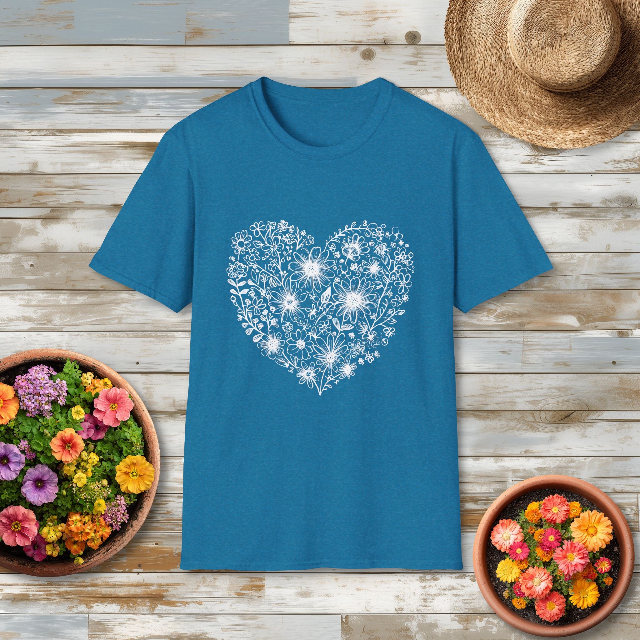 Floral Line Art Heart T-Shirt
