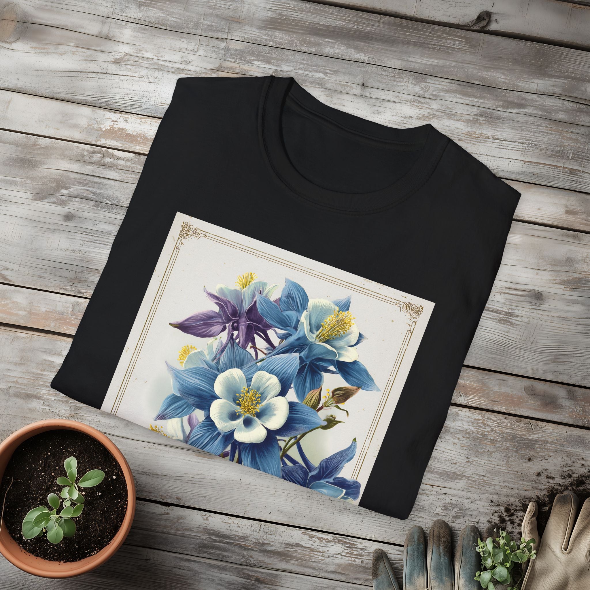 Vintage Columbine Seed Packet Unisex T-Shirt for Gardeners, Nature Lovers, Summer Casual Wear