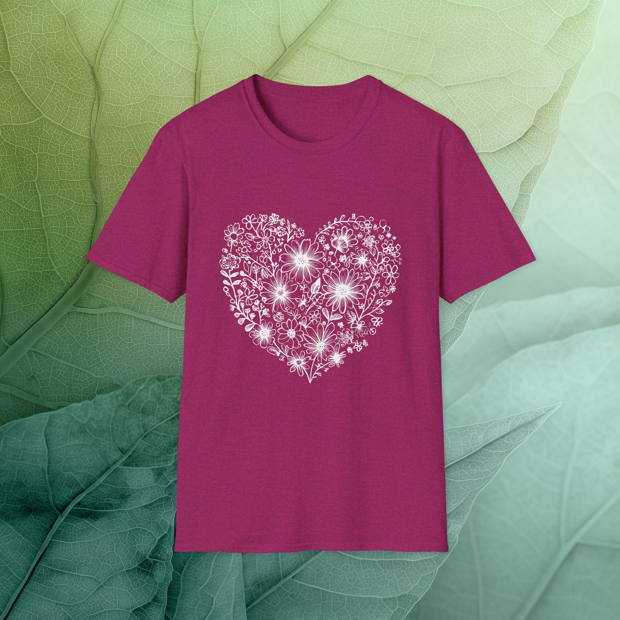 Floral Line Art Heart T-Shirt