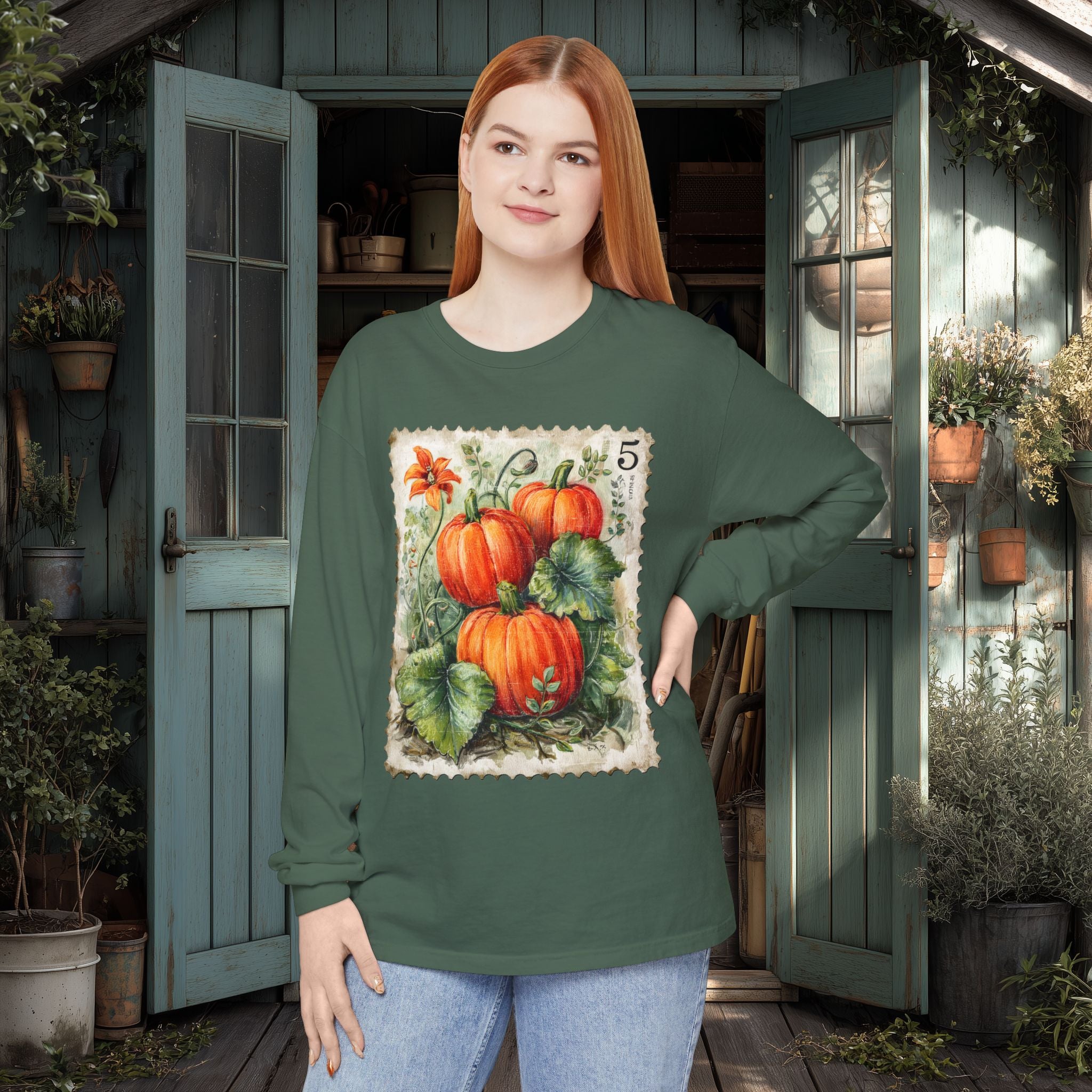 Pumpkin Trio Stamp Long Sleeve Tee