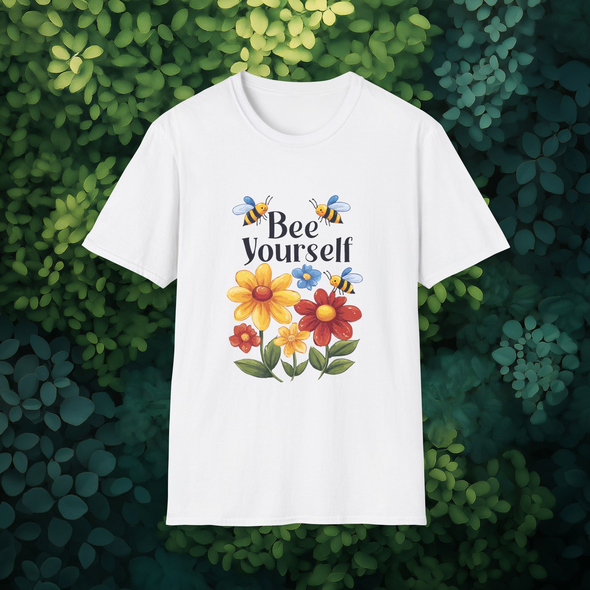 Bee Yourself Cartoon Bees and Flowers T-shirt for Nature and Bee Lovers