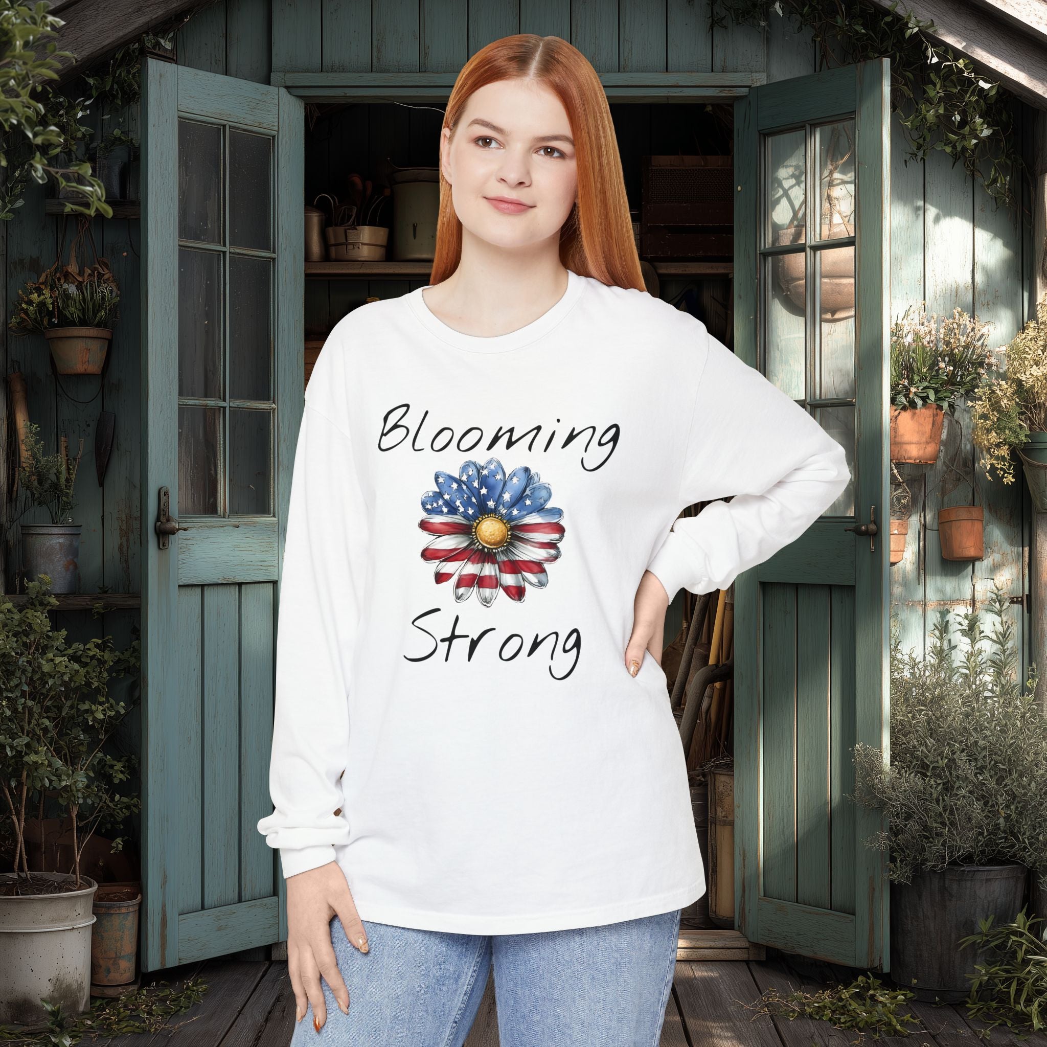 Blooming Strong Patriotic Long Sleeve Tee