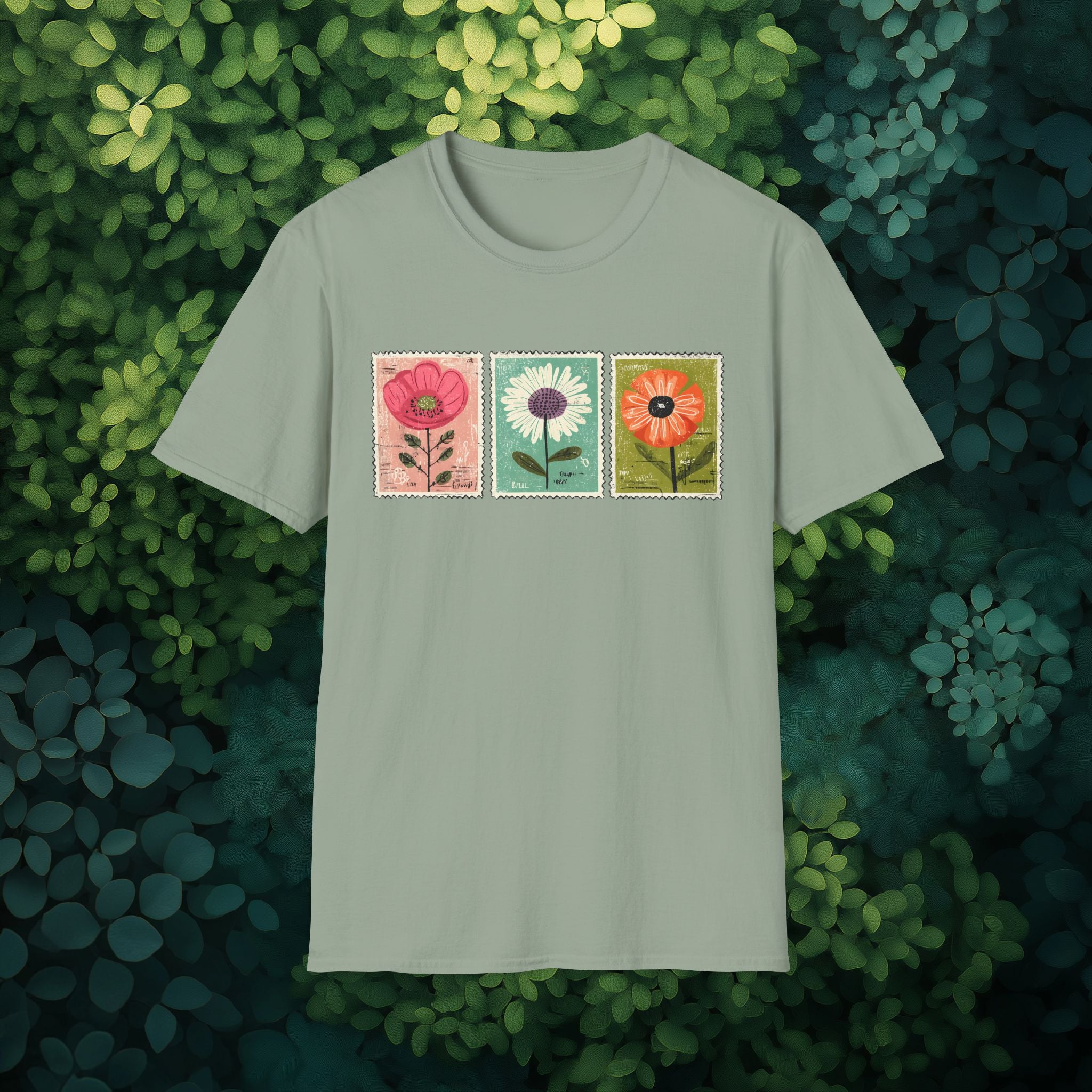 Charming Floral Stamp Trio T-Shirt for Gardeners