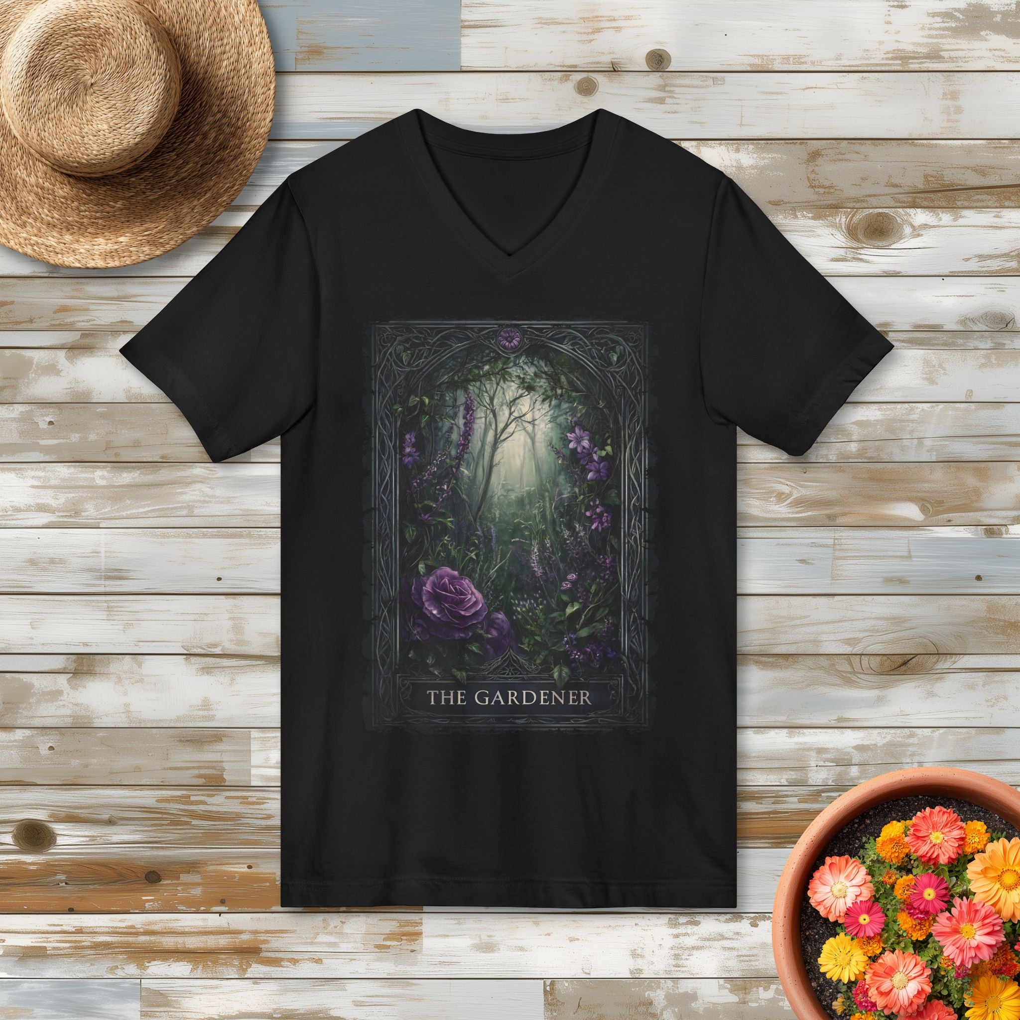 The Gardener Gothic Tarot Rose V-Neck T-Shirt