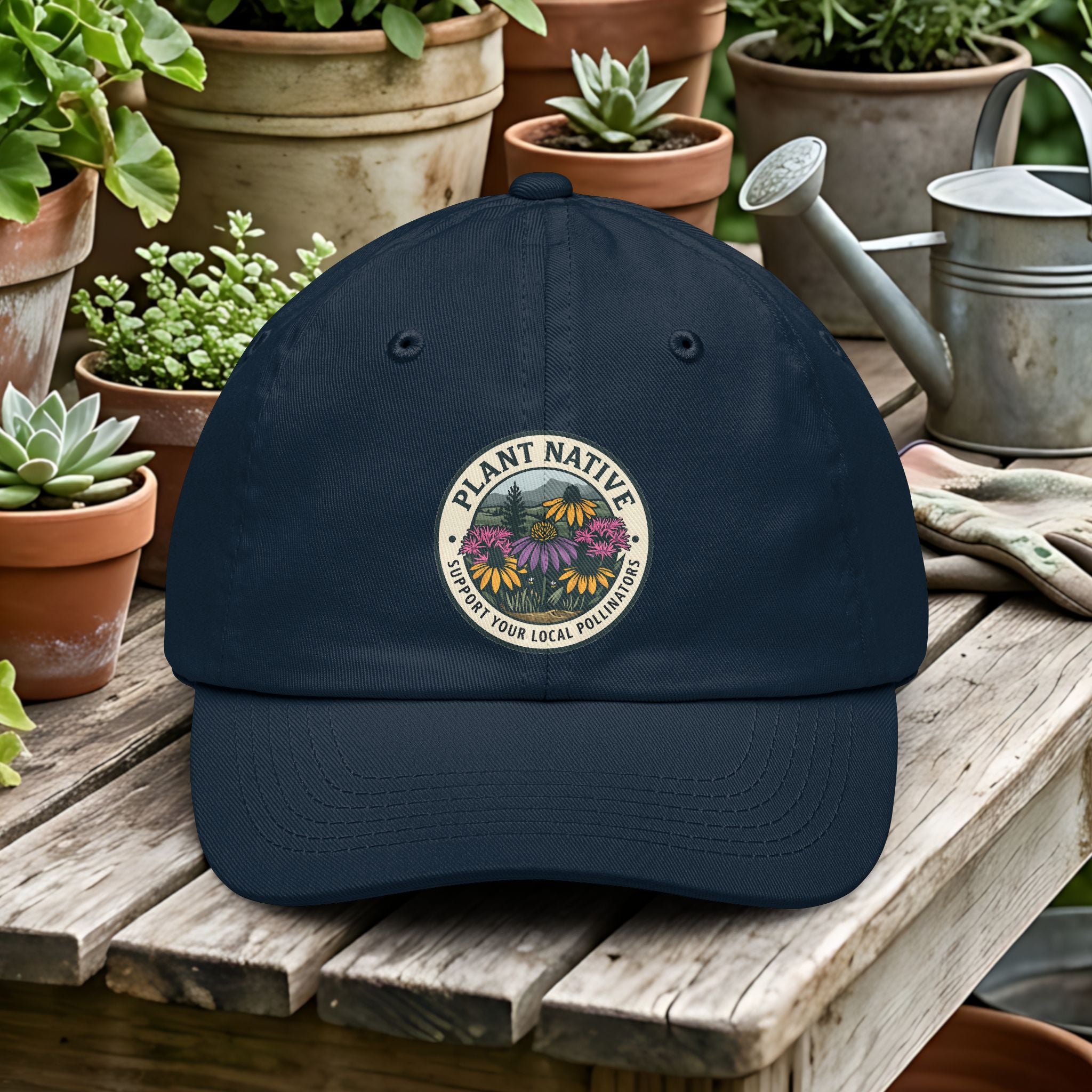 Plant Native Vintage Pollinator Garden Emblem Dad Hat