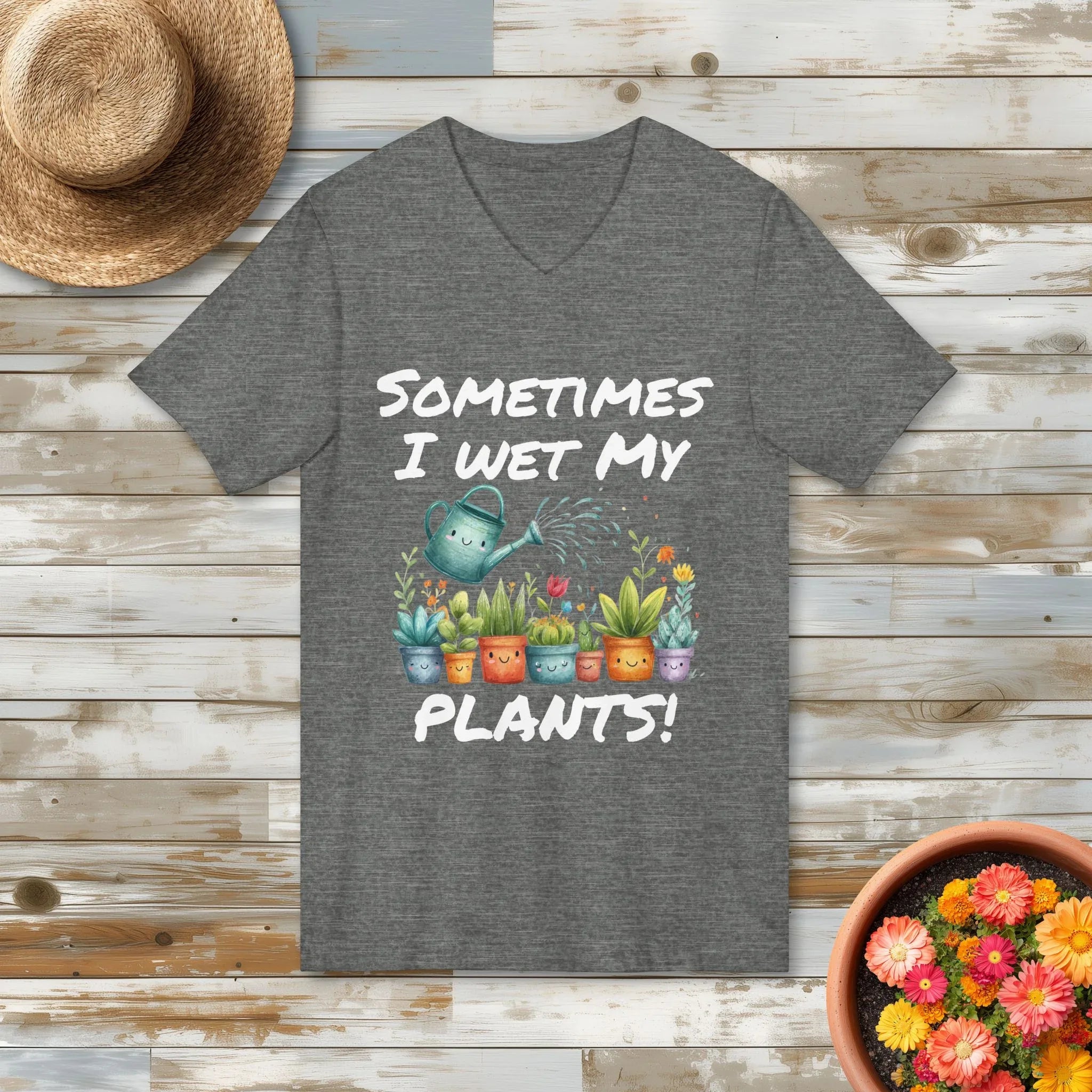 Cartoon Sometimes I Wet My Plants V-Neck T-Shirt