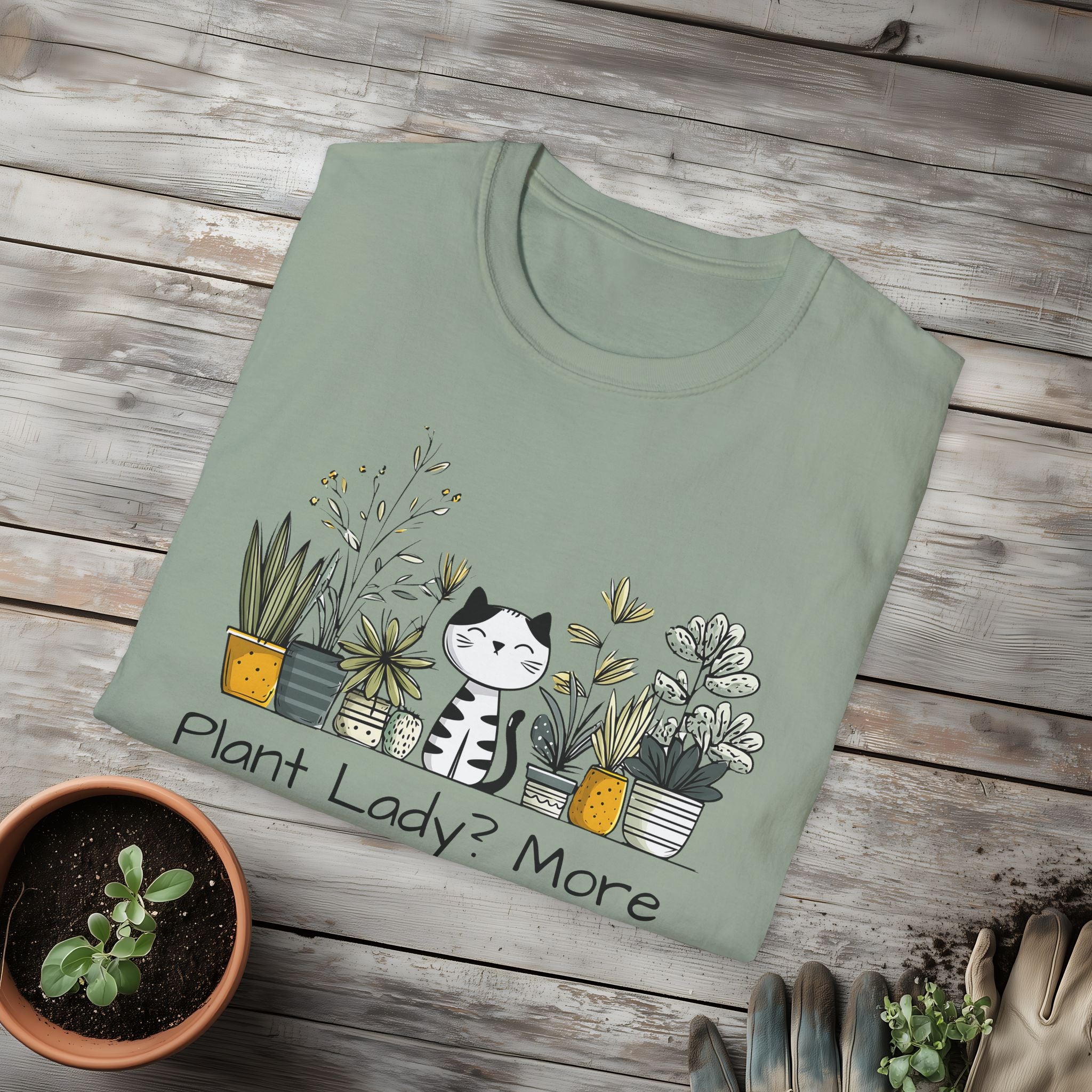 Dirt-Covered Chaos Coordinator T-Shirt – Funny Cat and Plant Life
