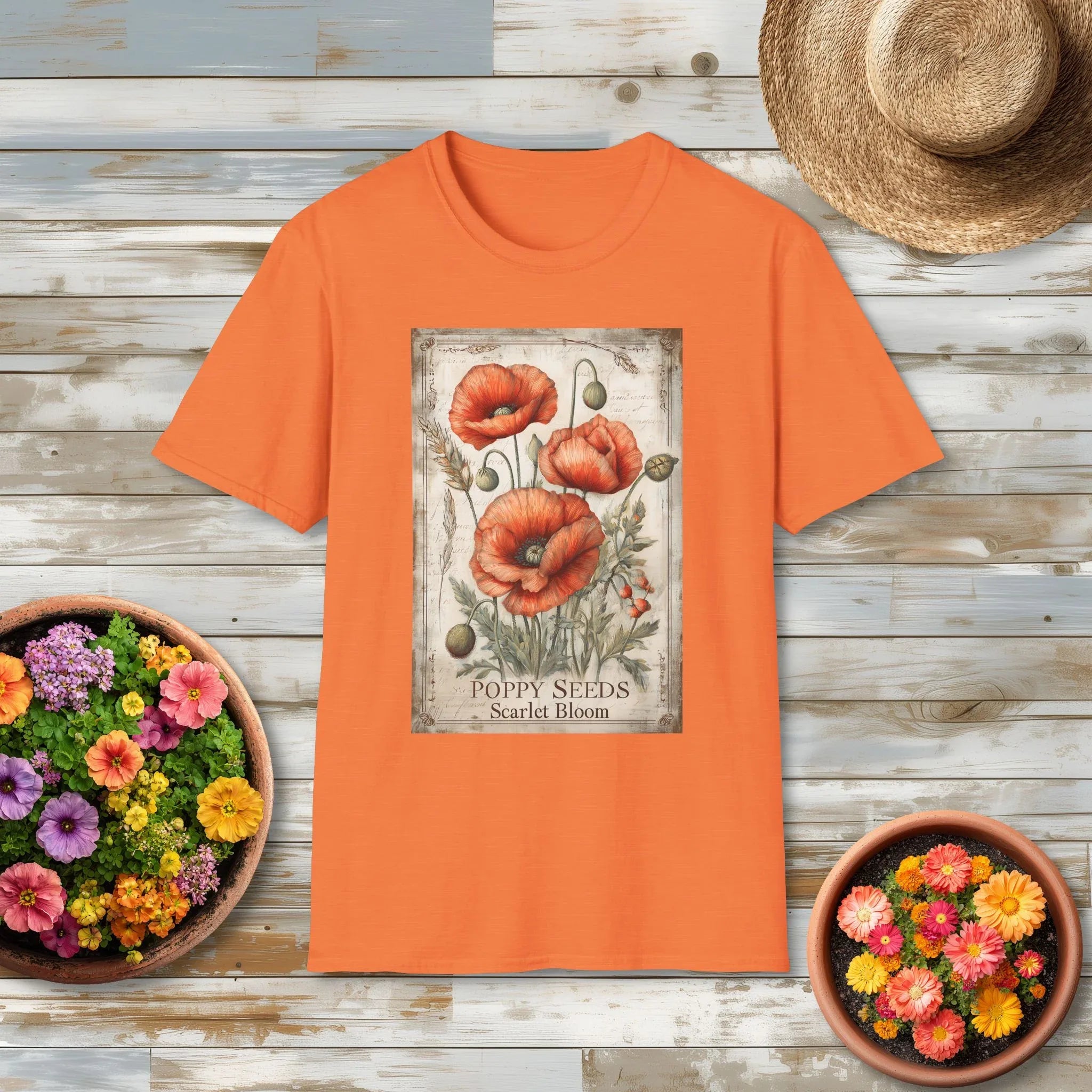 Scarlet Blooms Poppies Vintage Seed Packet T-Shirt for Gardeners