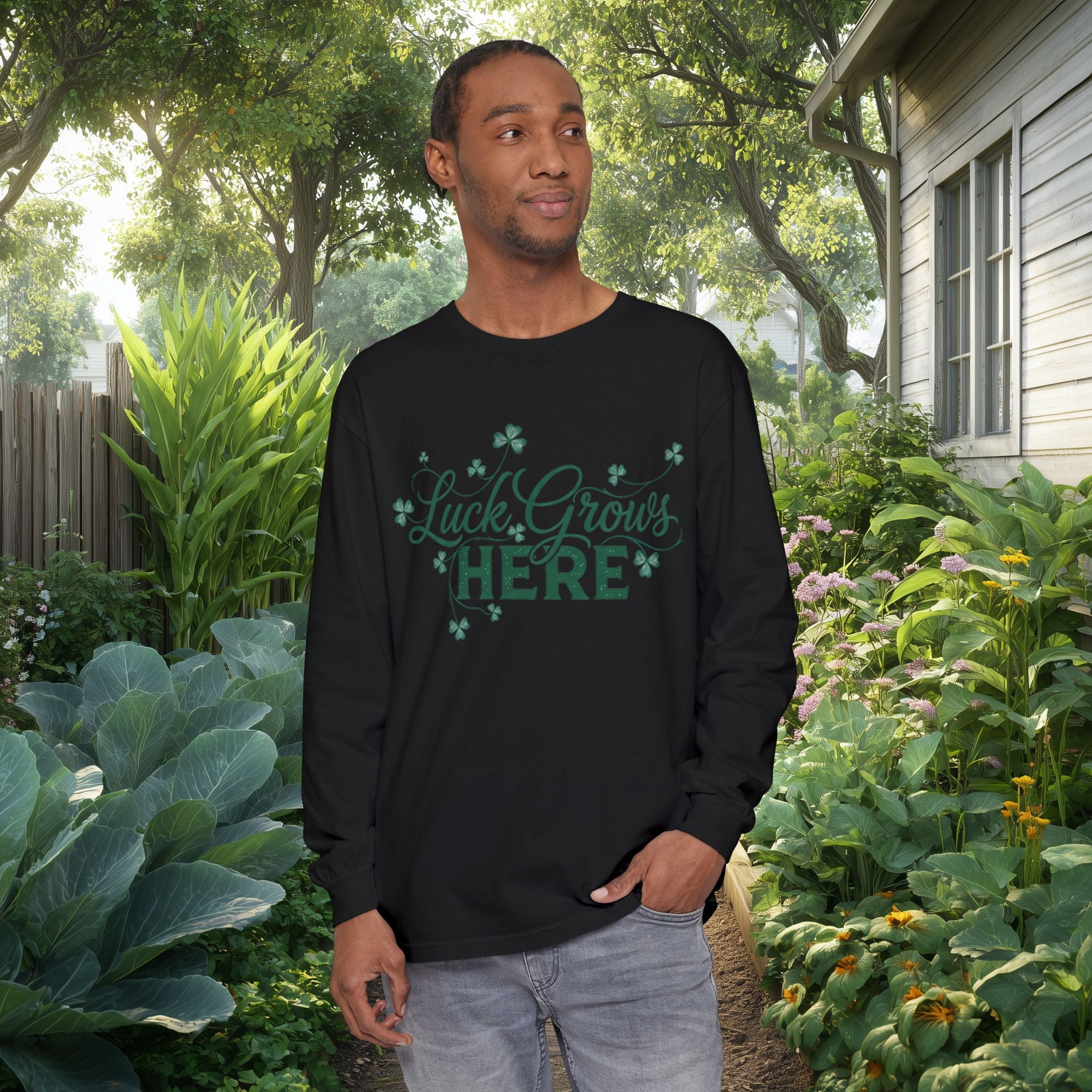 Luck Grows Here Clover Long Sleeve Tee