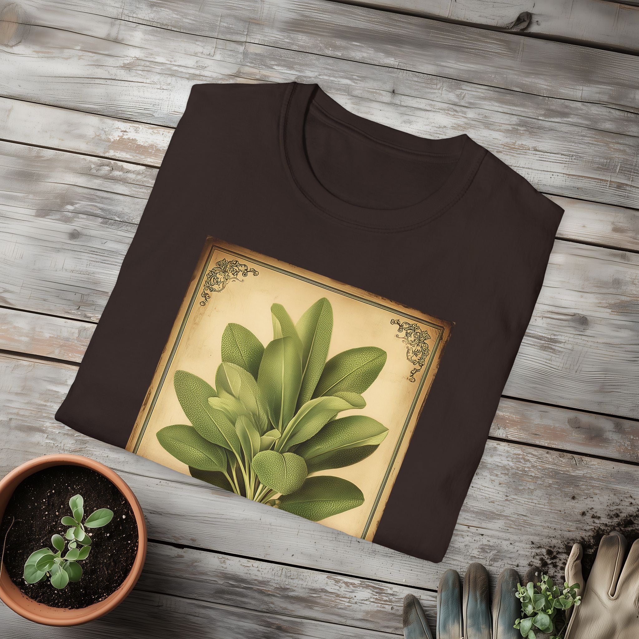 Vintage Sage Herb Seed Packet T-Shirt for Gardeners and History Lovers