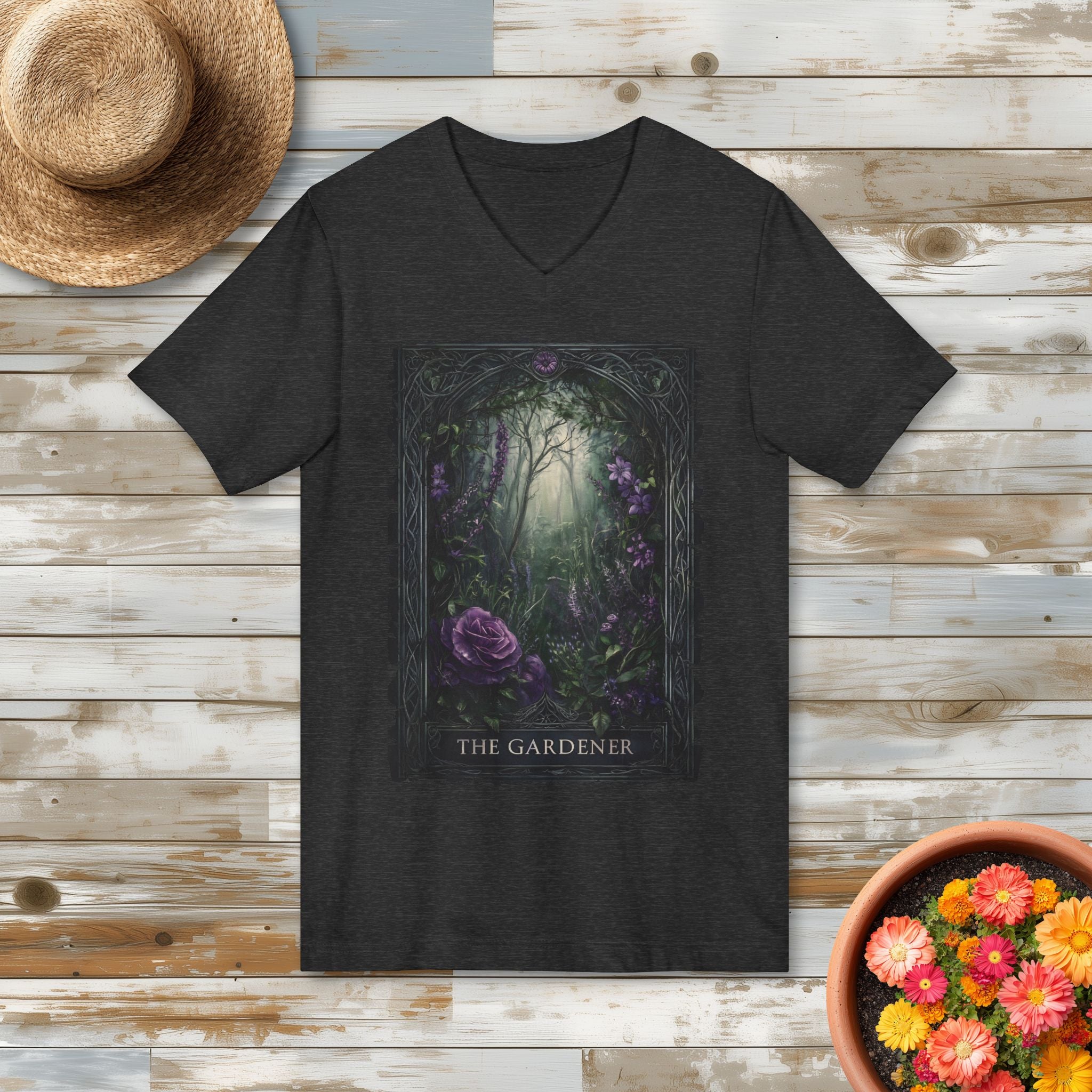 The Gardener Gothic Tarot Rose V-Neck T-Shirt