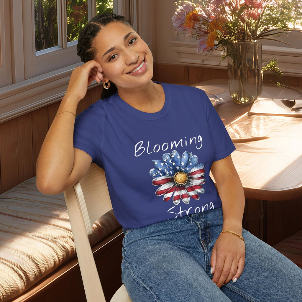 Blooming Strong T-Shirt – Patriotic Daisy Floral Design
