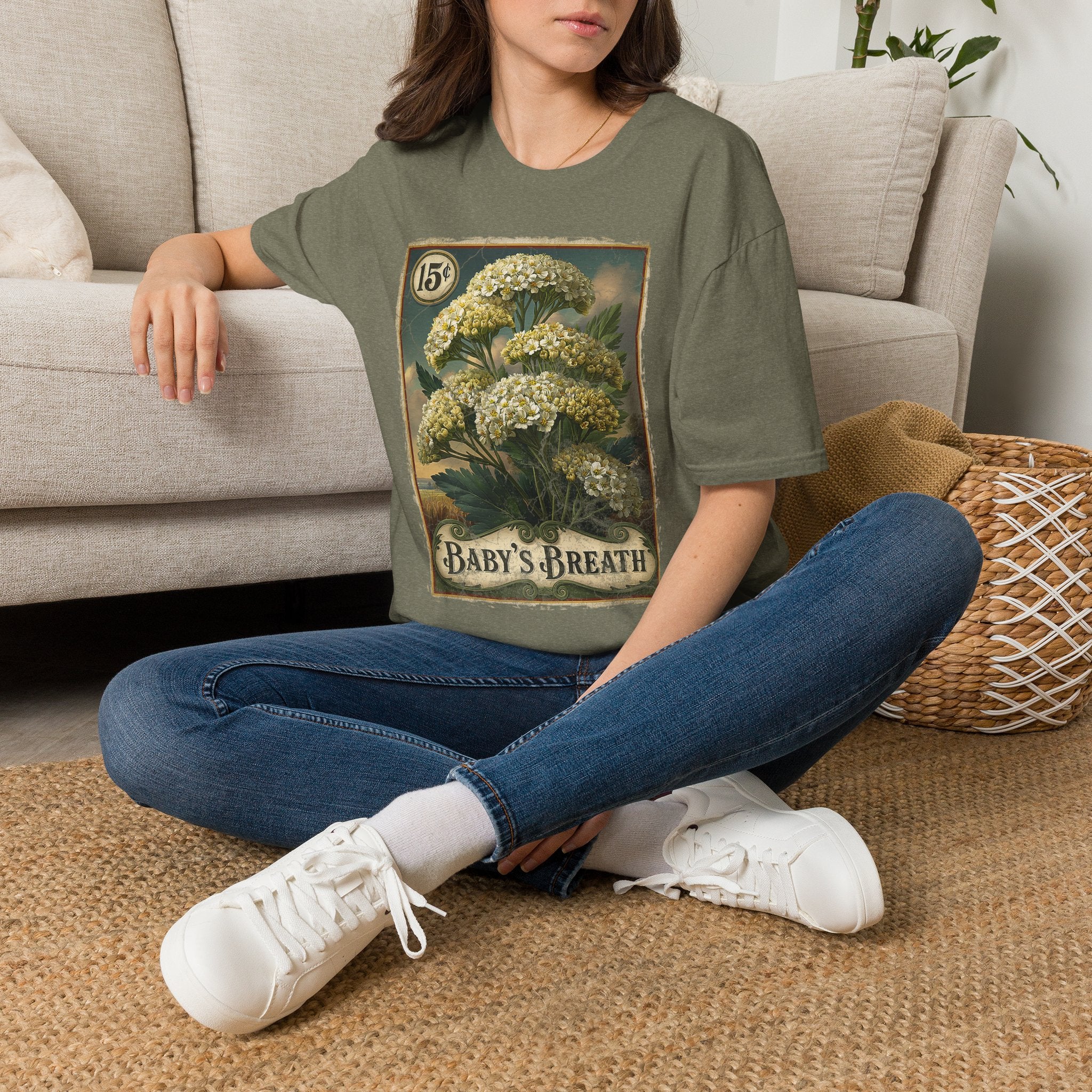 Baby's Breath Seed Packet Vintage Floral T-Shirt for Gardeners