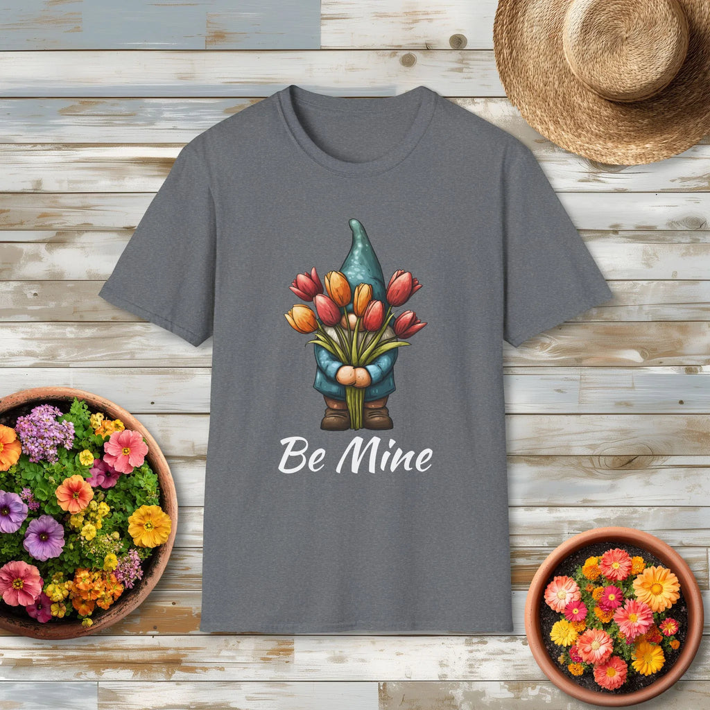 Be Mine Bashful Gnome Shirt – Romantic Tulip Garden Tee