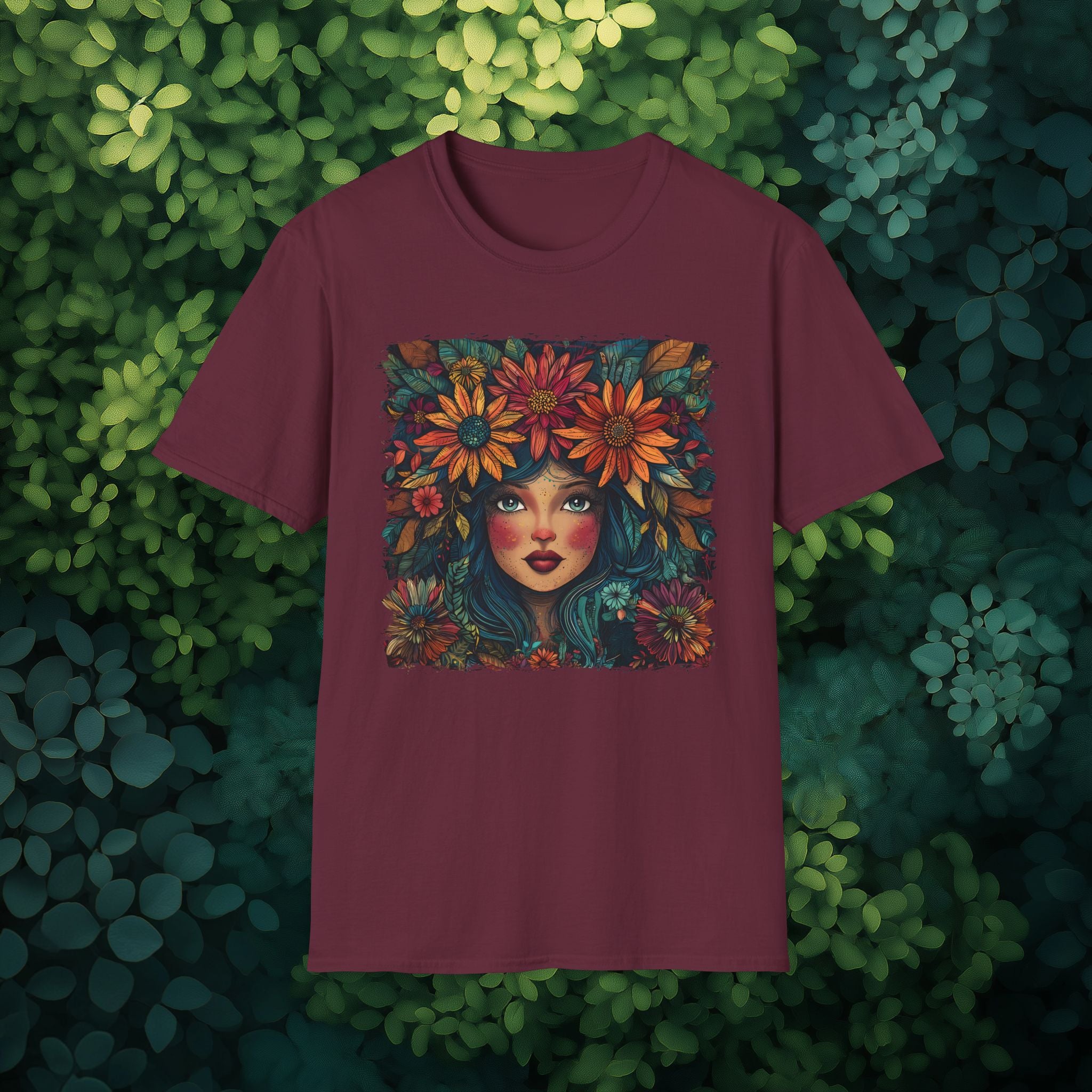 Floral Fantasy Garden Goddess T-Shirt for Plant Lovers and Gardeners