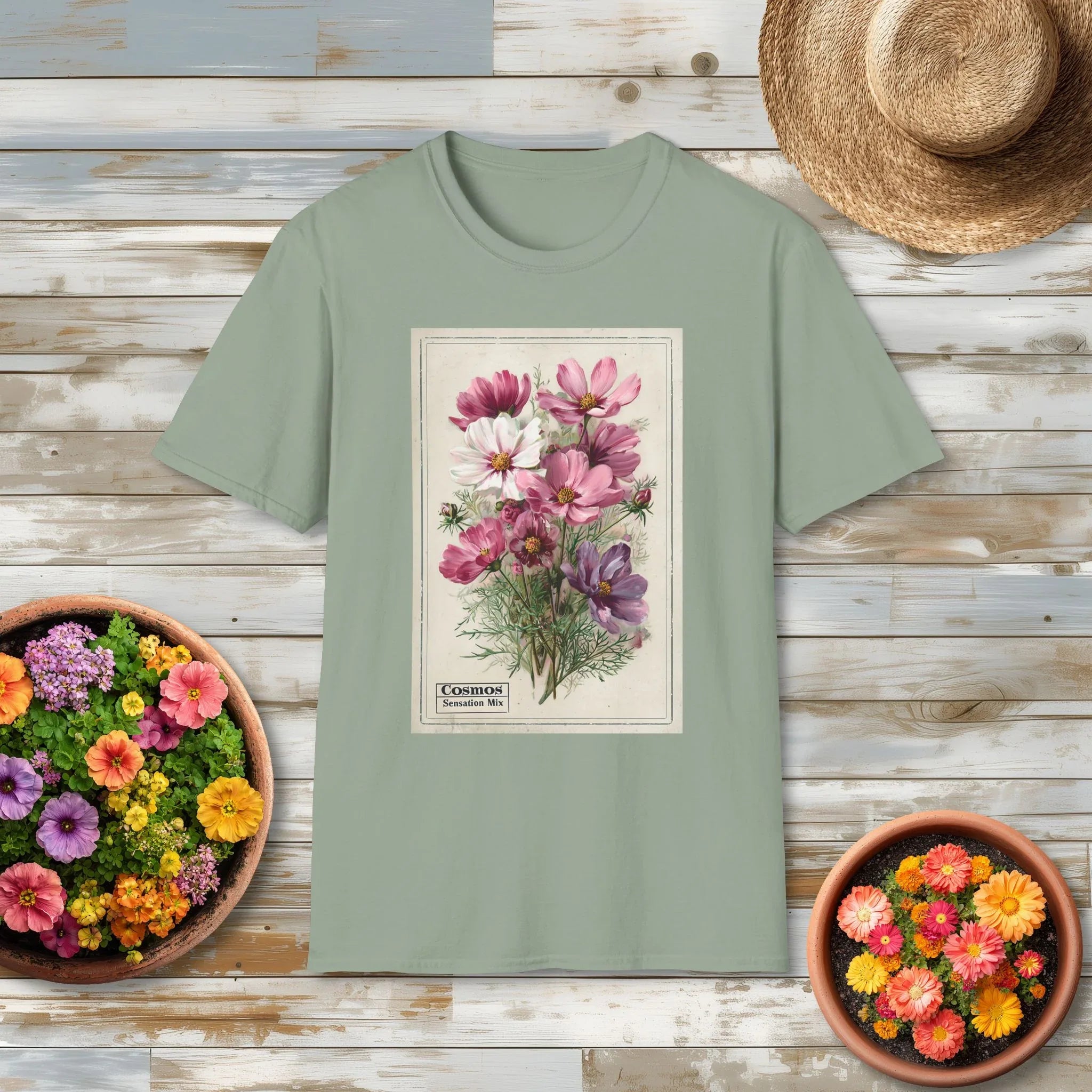 Cosmos Vintage Seed Packet T-Shirt for Gardeners