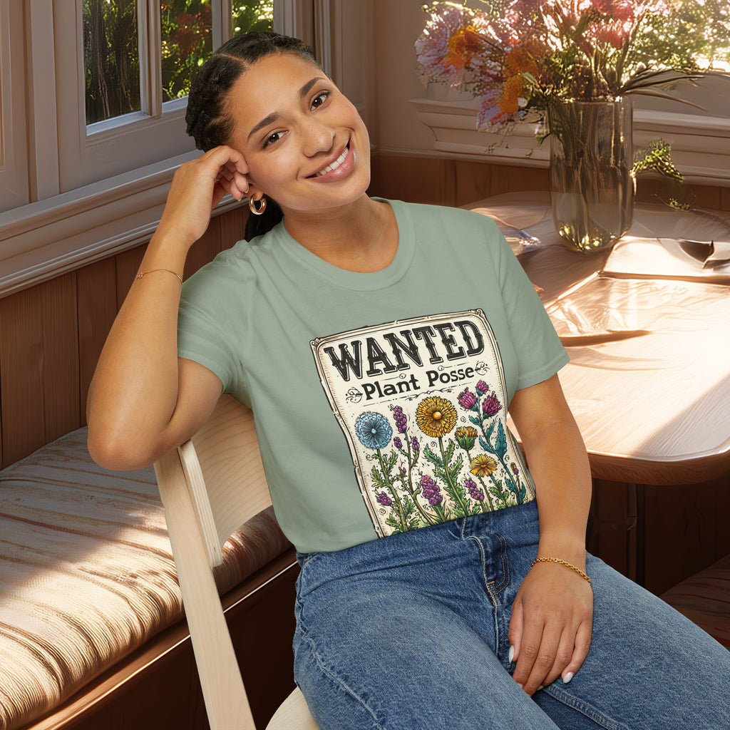 Plant Posse Wanted Poster T-Shirt – Funny Gardening Design