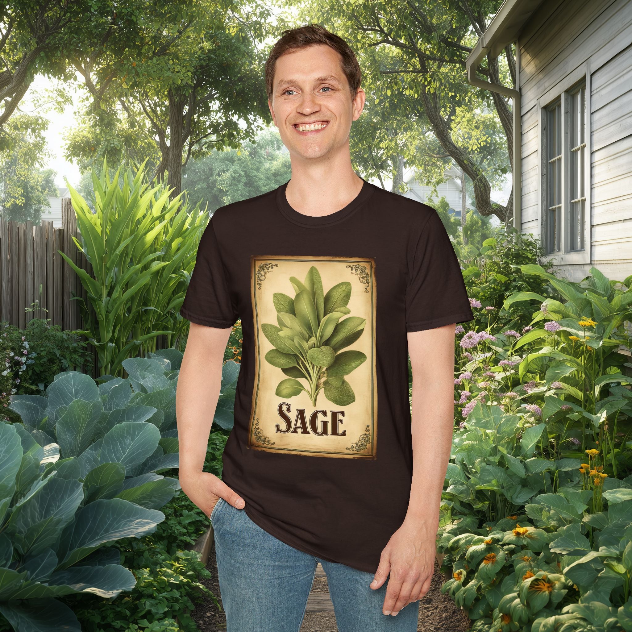 Vintage Sage Herb Seed Packet T-Shirt for Gardeners and History Lovers