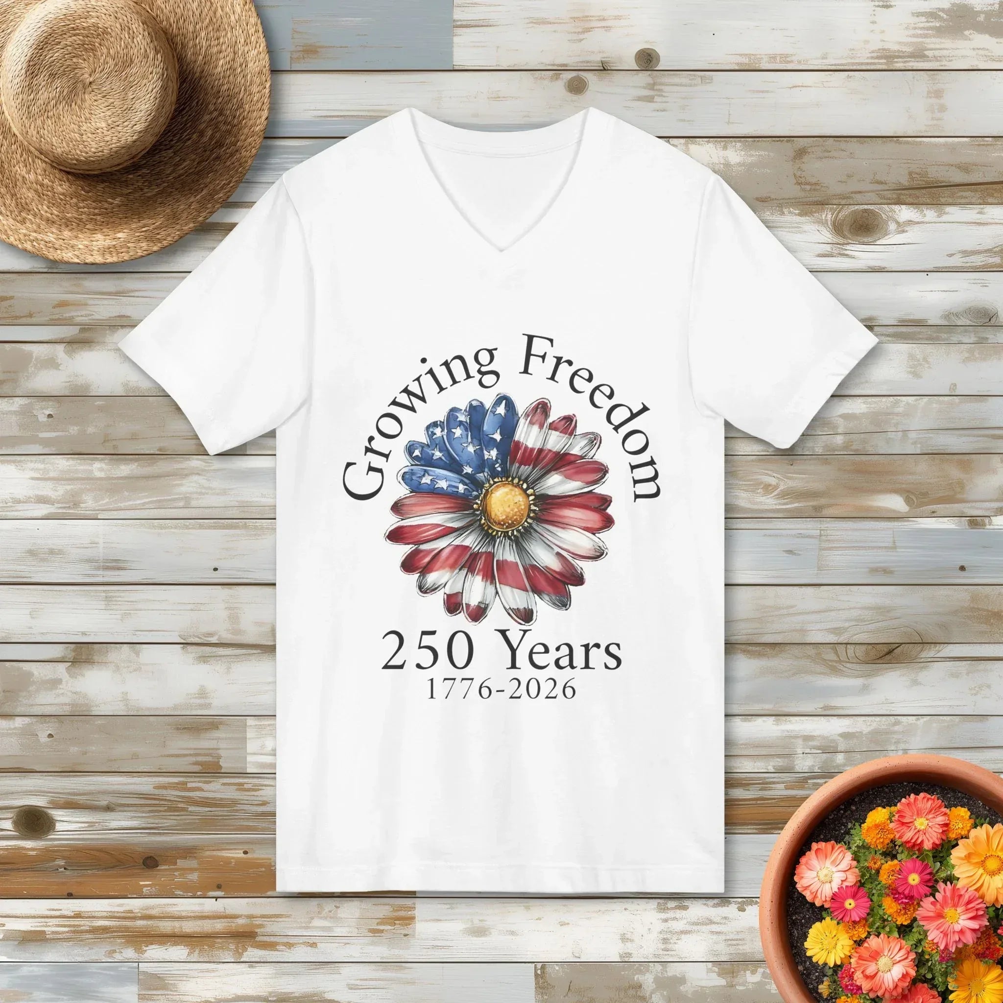 Growing Freedom Patriotic Garden V-Neck Shirt – 250 Years