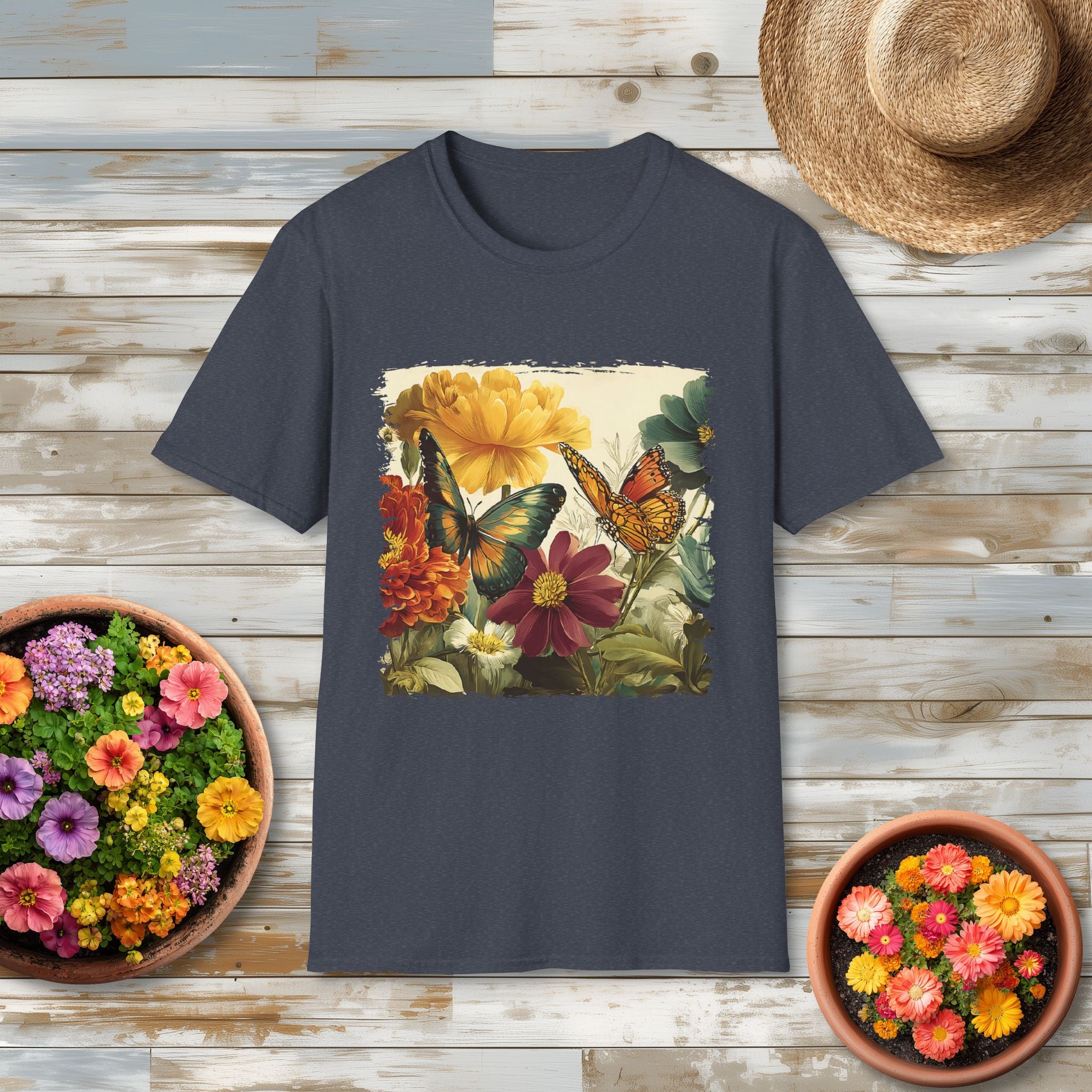 Butterflies & Blooms Retro Garden Flower T-Shirt
