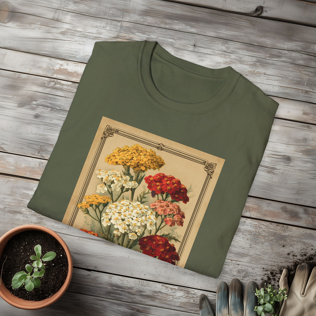Retro Yarrow Seed Packet Unisex T-Shirt for Gardeners, Nature Lovers, Summer Casual Wear