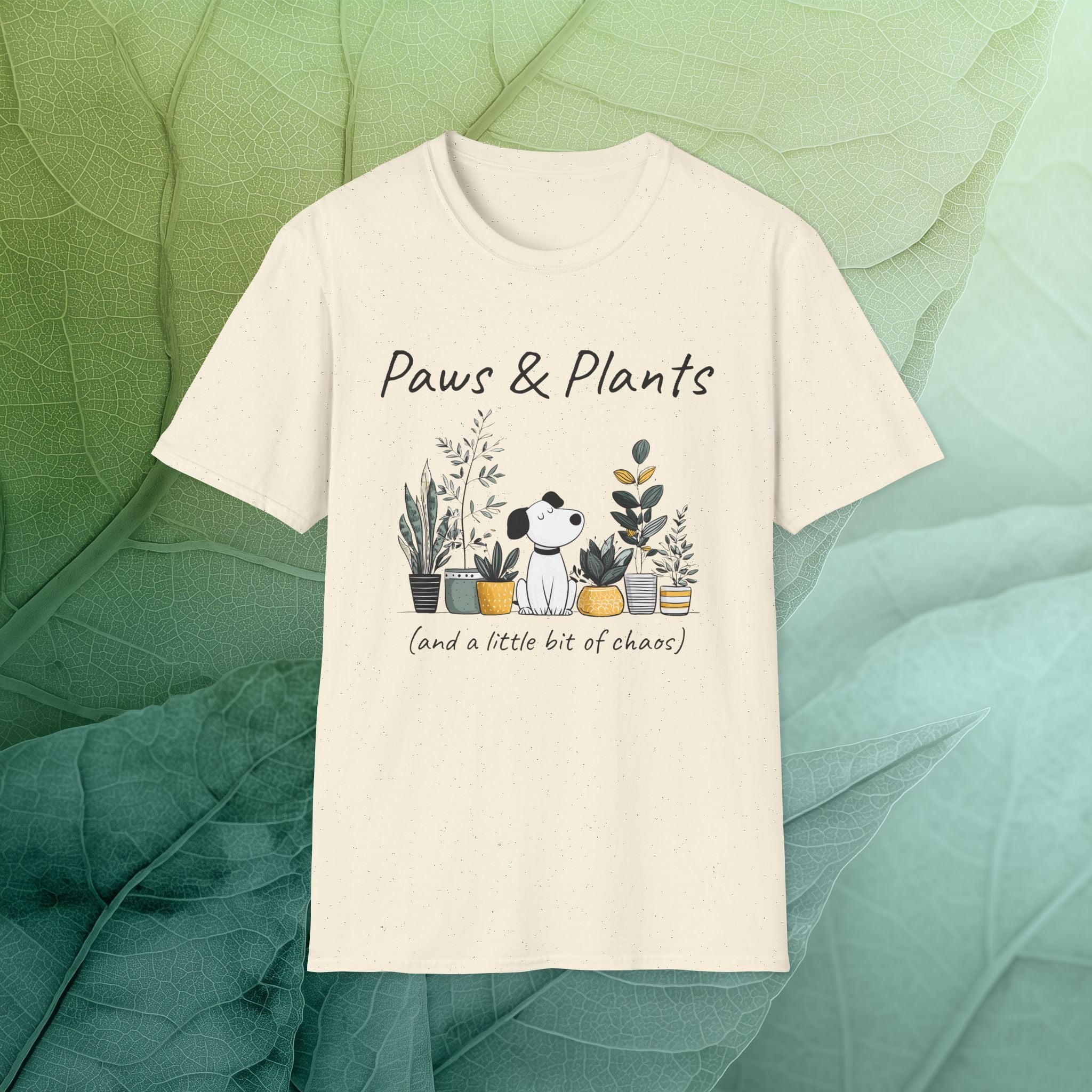 Cute Dog and Plants Tee – “Paws & Plants (and a little bit of chaos)”