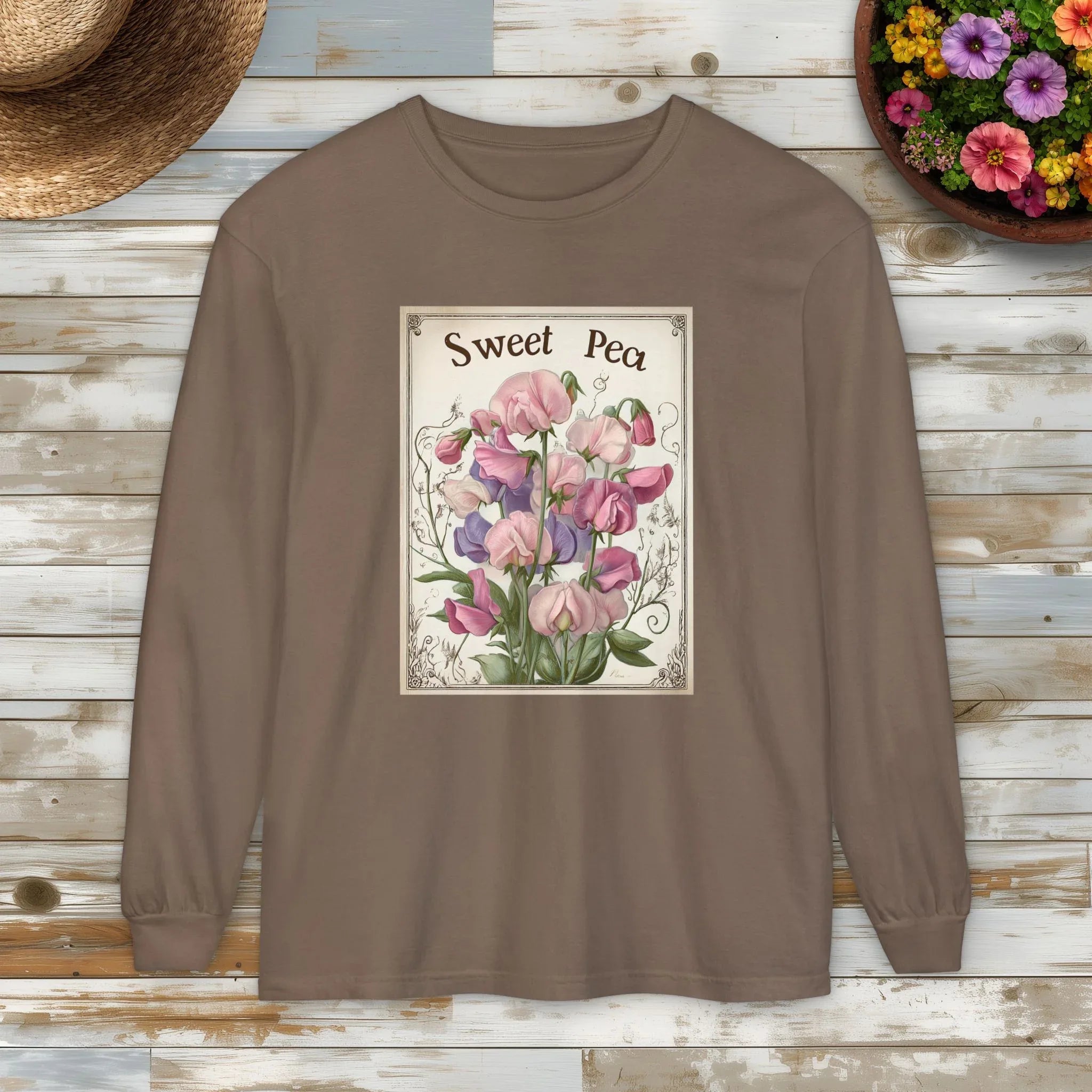 Sweet Peas Vintage Seed Packet Long Sleeve Tee