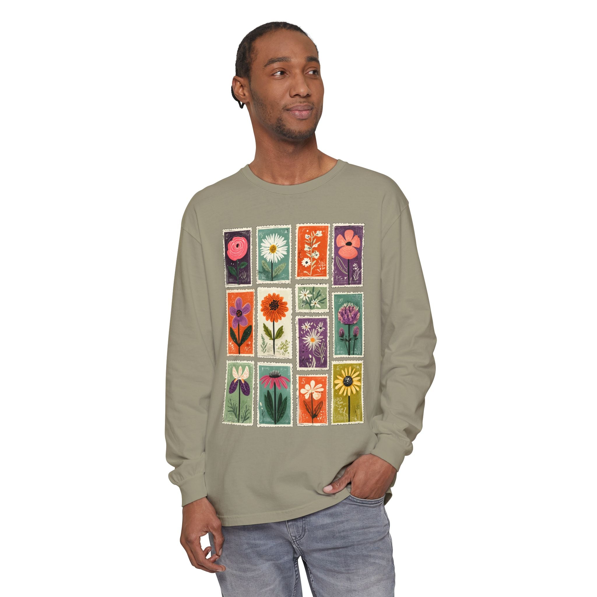 Floral Stamp Collage Long Sleeve Tee