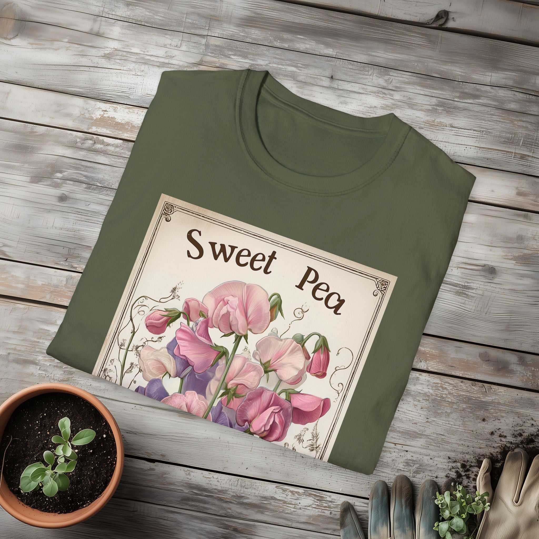 Vintage Sweet Peas Seed Packet Unisex T-Shirt for Gardeners