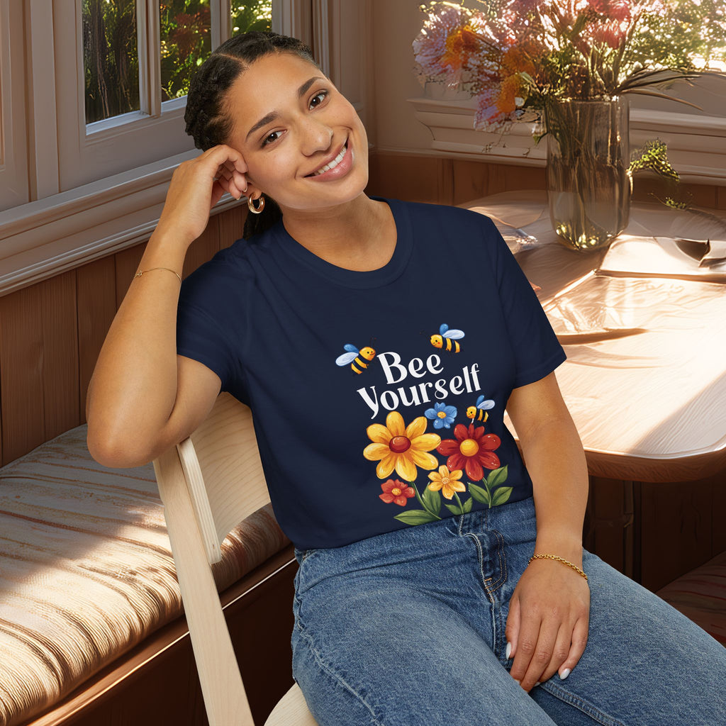 Bee Yourself Cartoon Bees and Flowers T-shirt for Nature and Bee Lovers